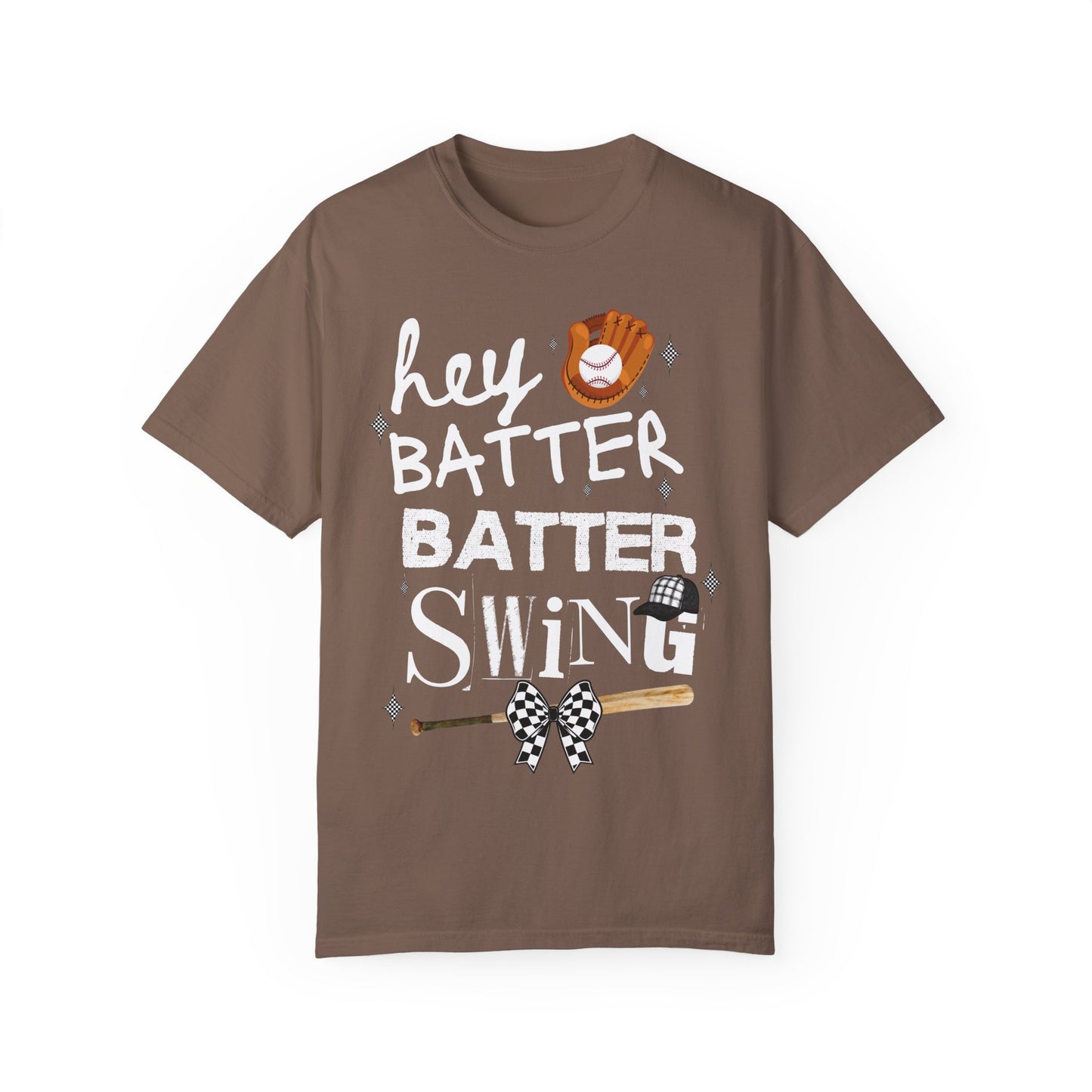 Checkered Coquette Hey Batter Baseball Letter T-Shirt