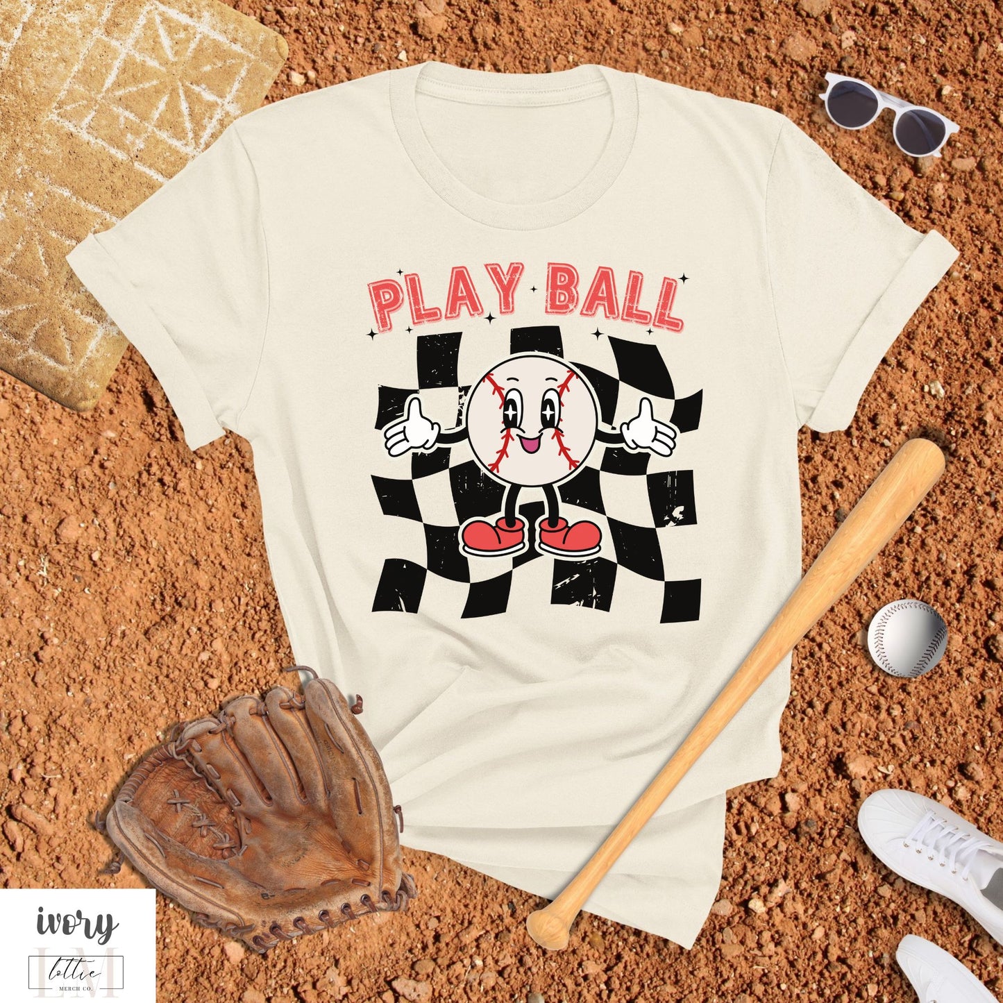 Play Baseball Checkered T-Shirt
