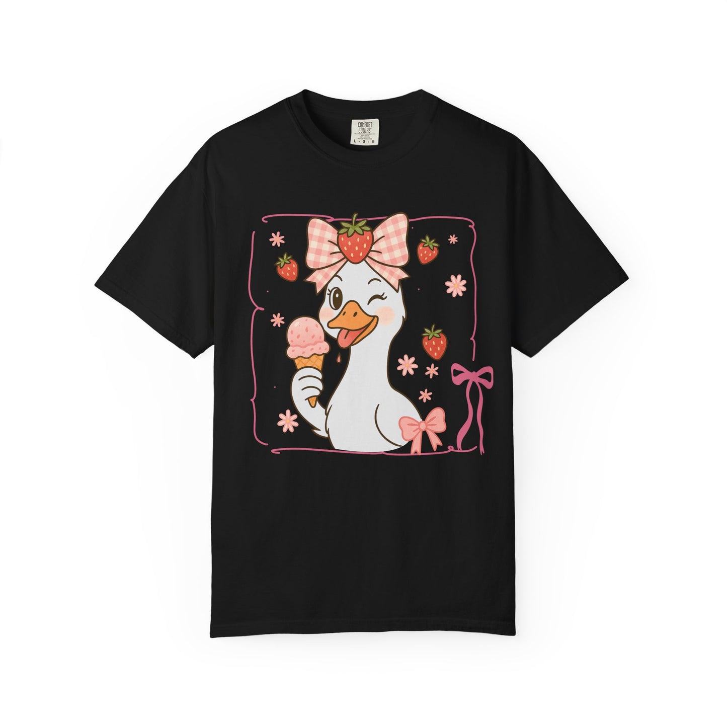 Strawberry Goose Eating Ice Cream Comfort Colors T-Shirt