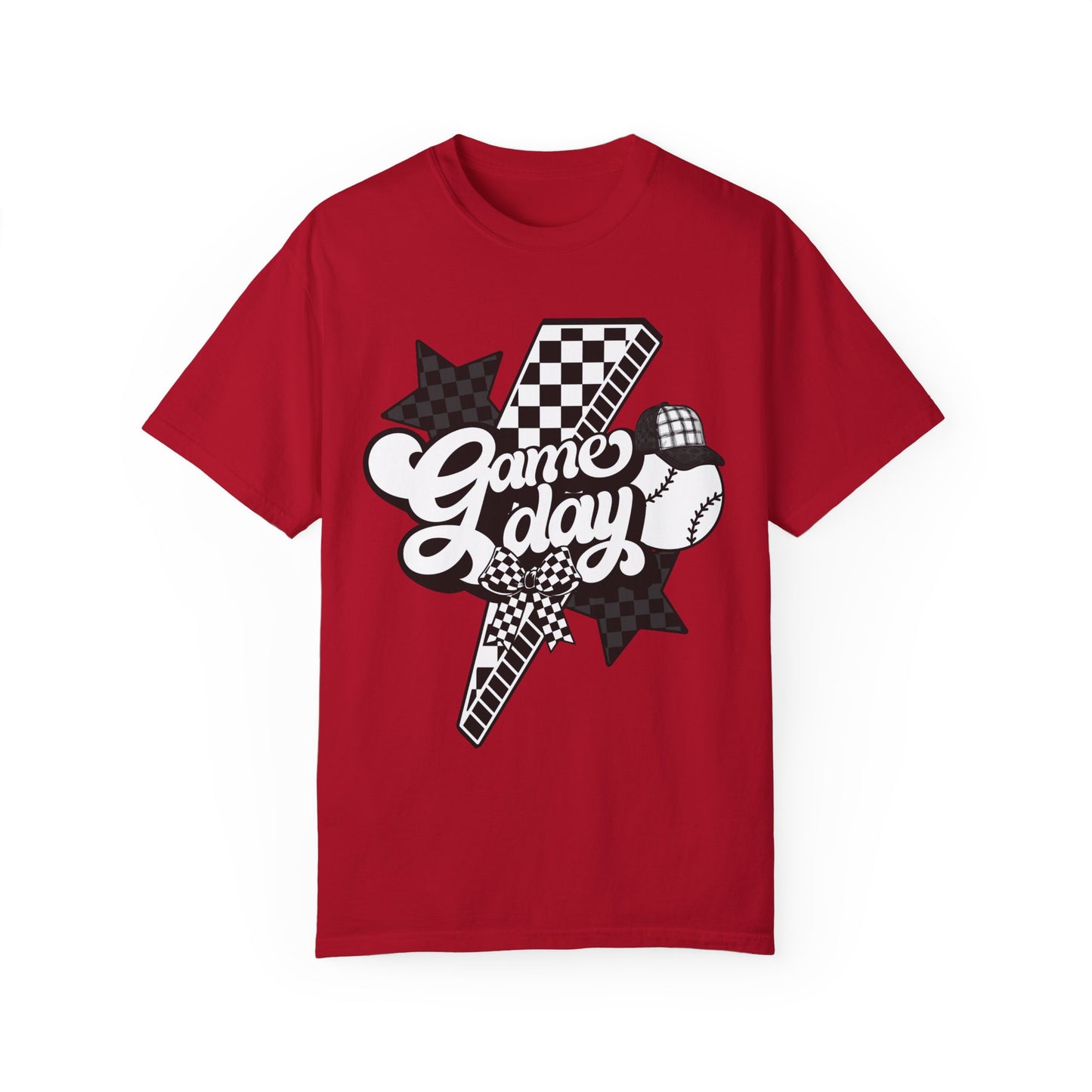 Lightning Bolt Checkered Baseball Game Day T-Shirt