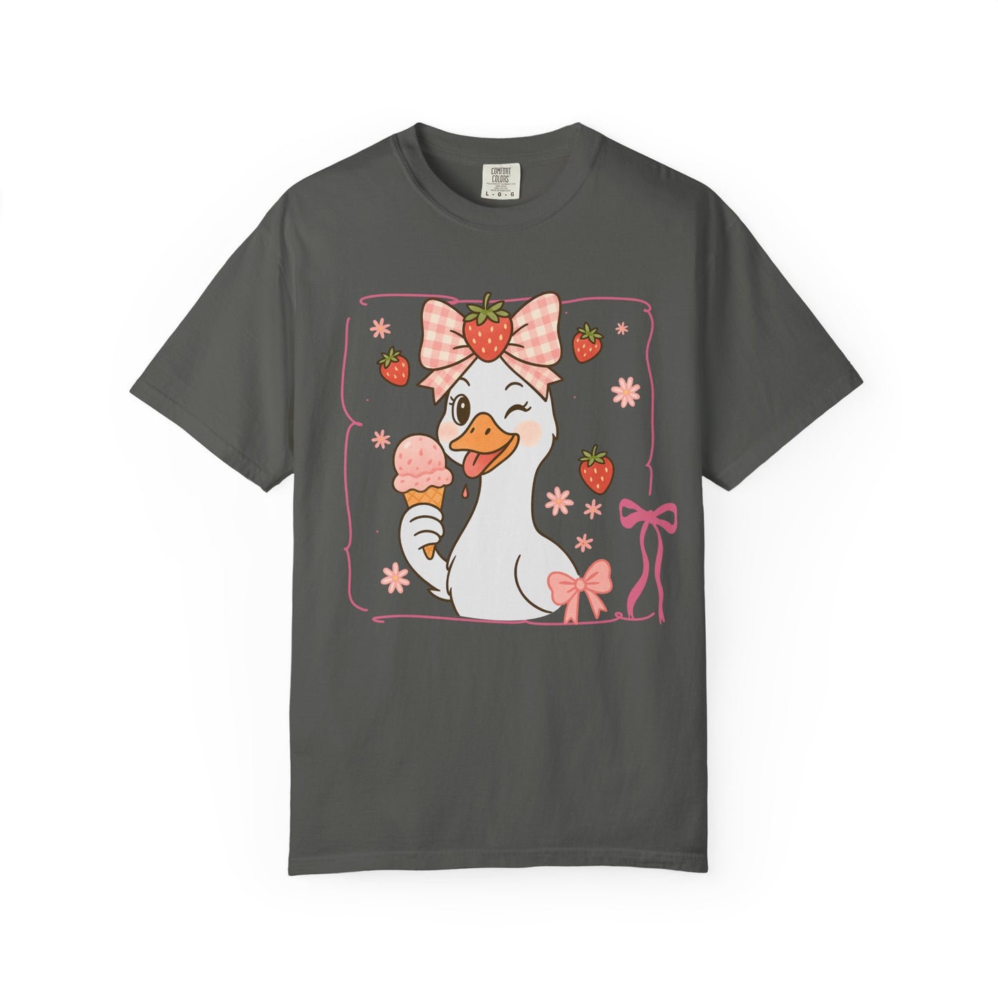 Strawberry Goose Eating Ice Cream Comfort Colors T-Shirt