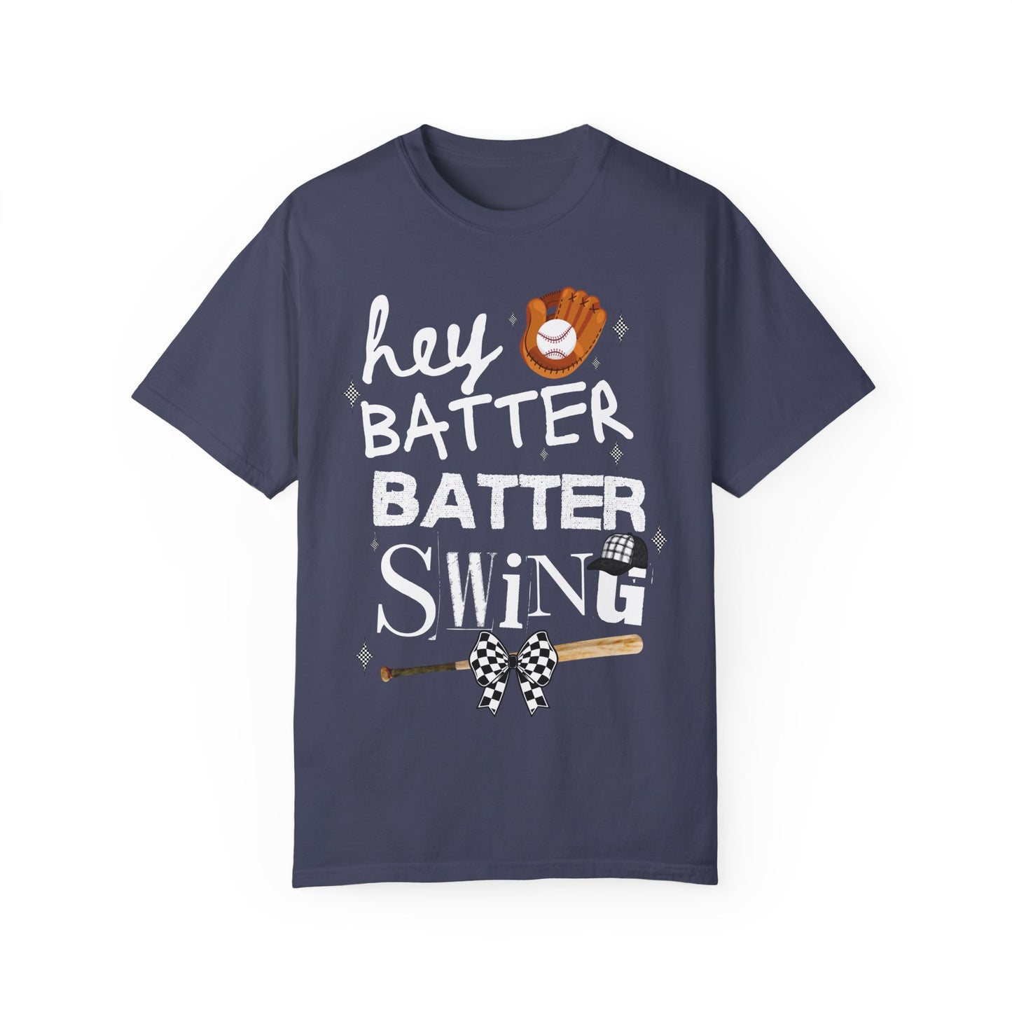 Checkered Coquette Hey Batter Baseball Letter T-Shirt