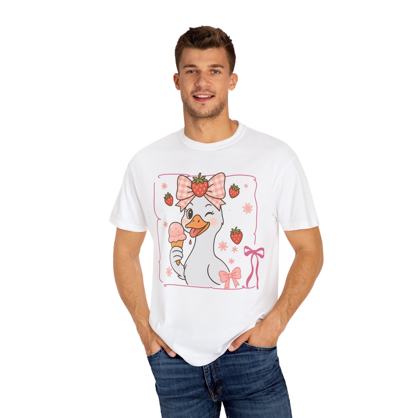 Strawberry Goose Eating Ice Cream Comfort Colors T-Shirt
