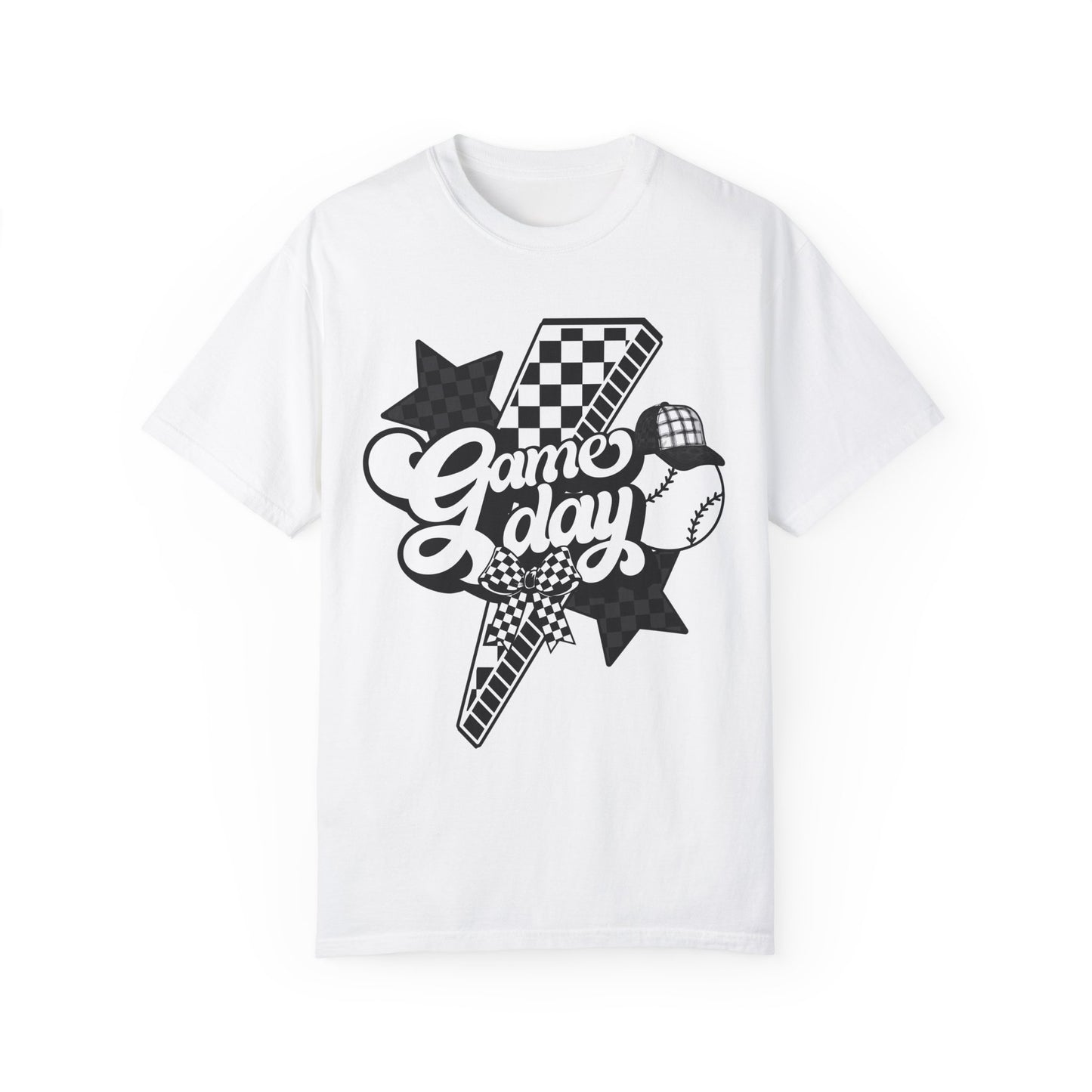 Lightning Bolt Checkered Baseball Game Day T-Shirt
