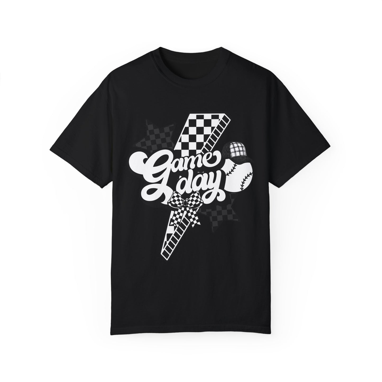 Lightning Bolt Checkered Baseball Game Day T-Shirt