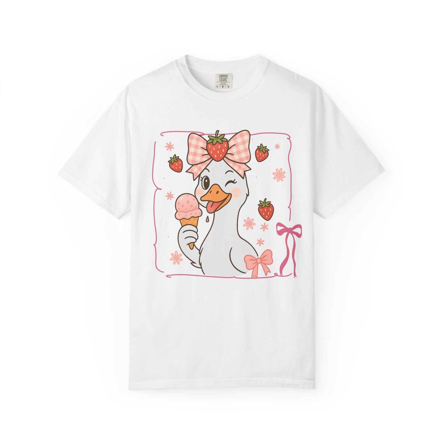 Strawberry Goose Eating Ice Cream Comfort Colors T-Shirt