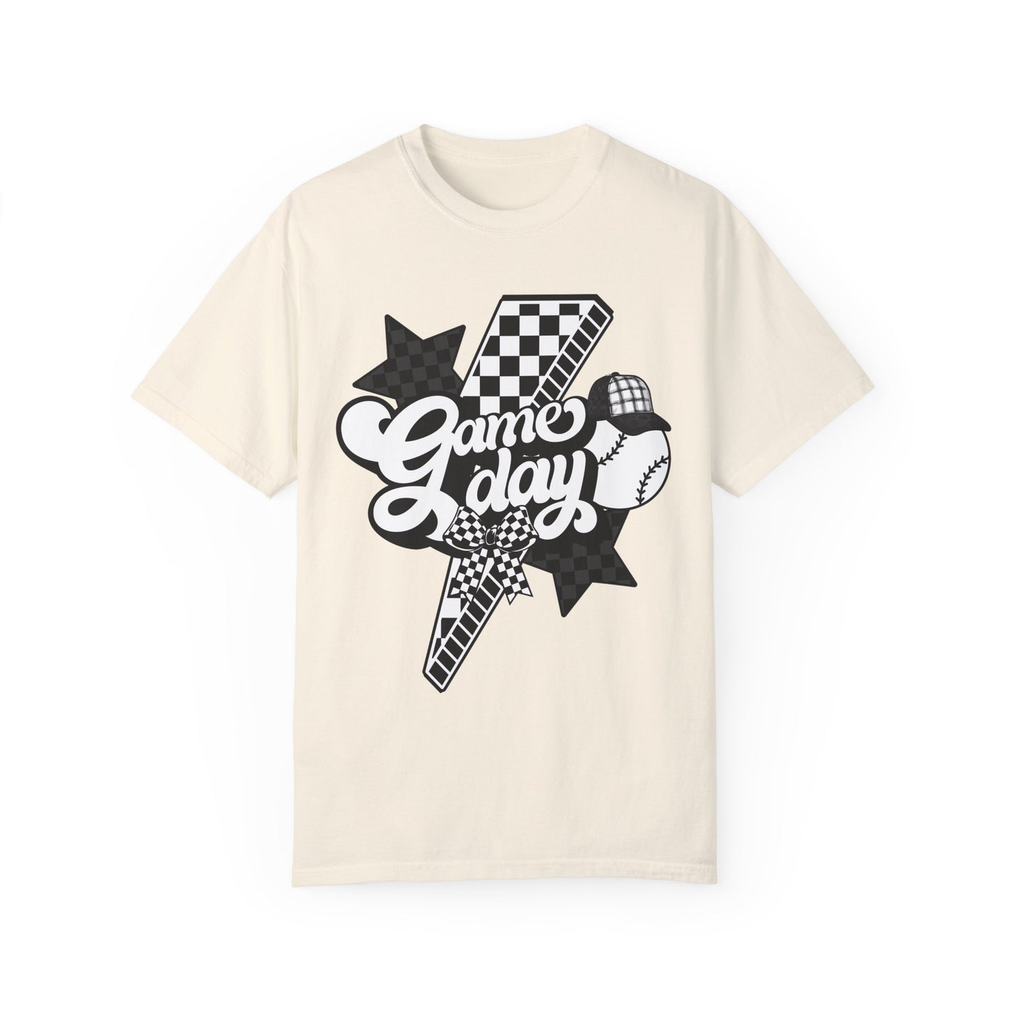 Lightning Bolt Checkered Baseball Game Day T-Shirt