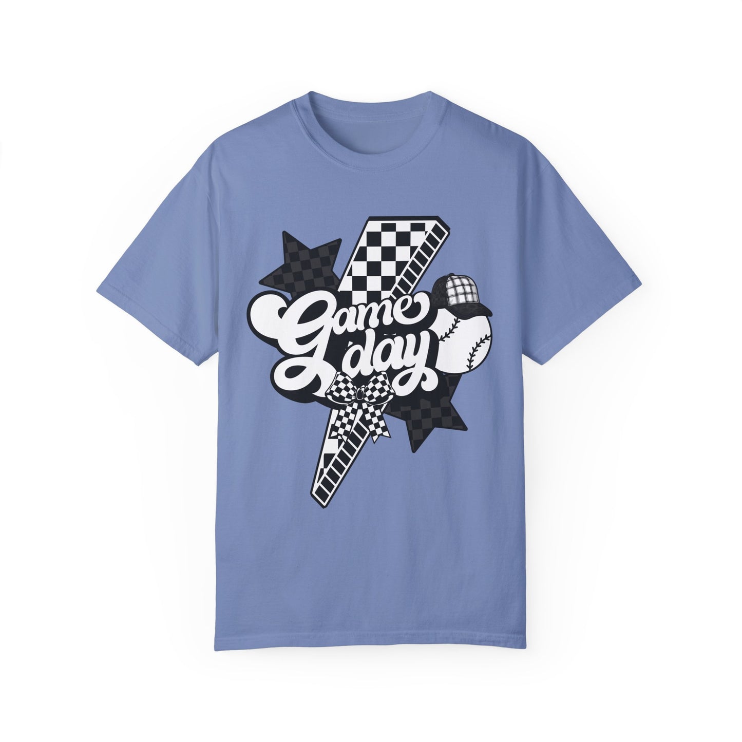Lightning Bolt Checkered Baseball Game Day T-Shirt