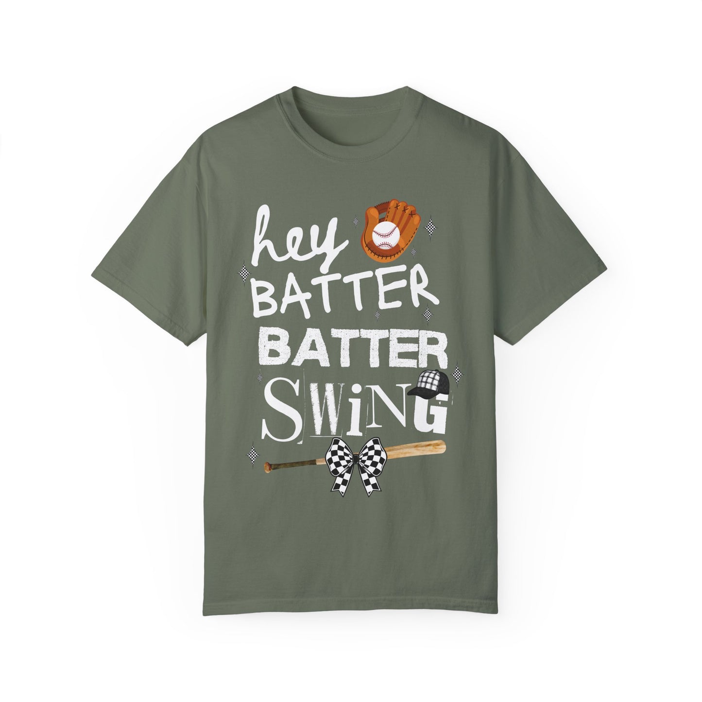 Checkered Coquette Hey Batter Baseball Letter T-Shirt