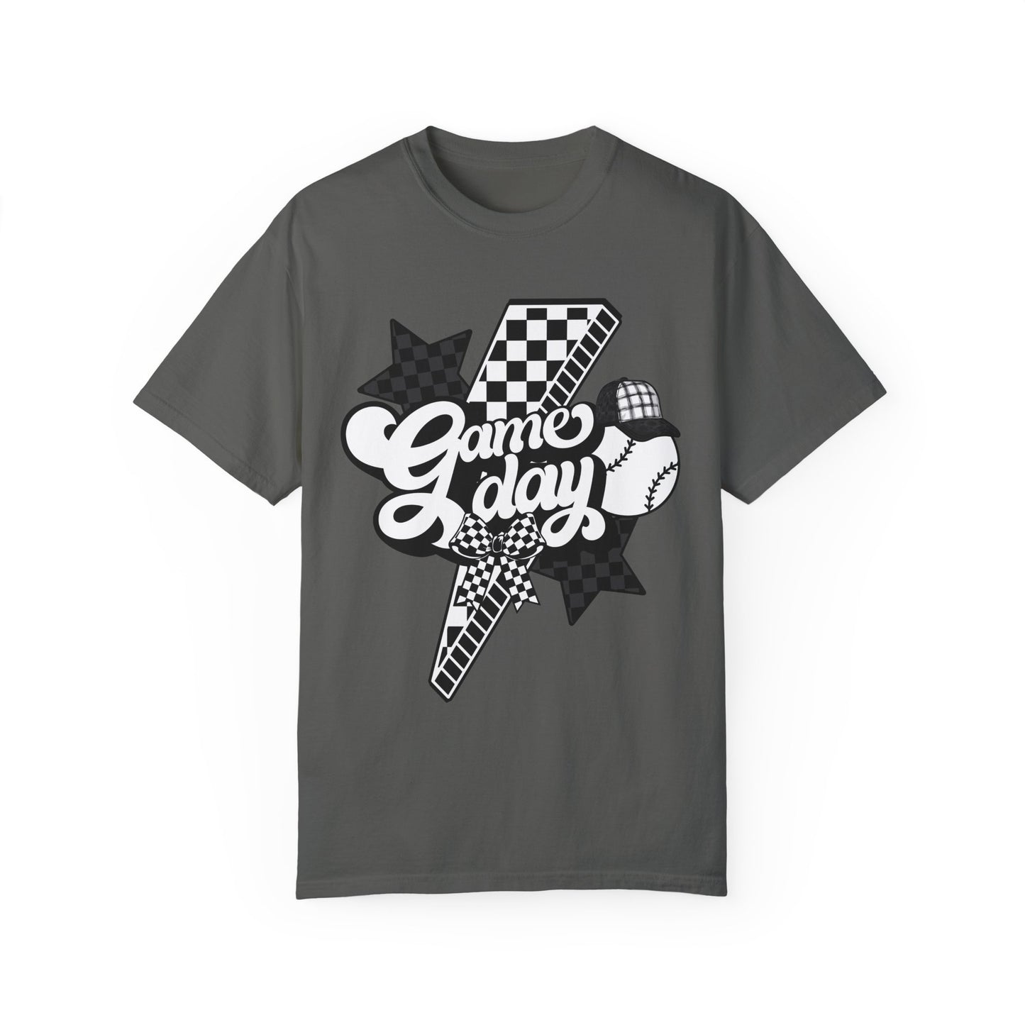 Lightning Bolt Checkered Baseball Game Day T-Shirt