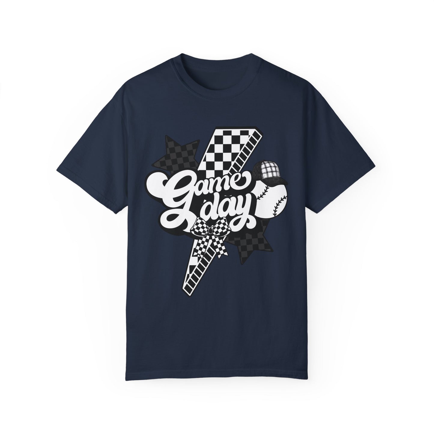 Lightning Bolt Checkered Baseball Game Day T-Shirt