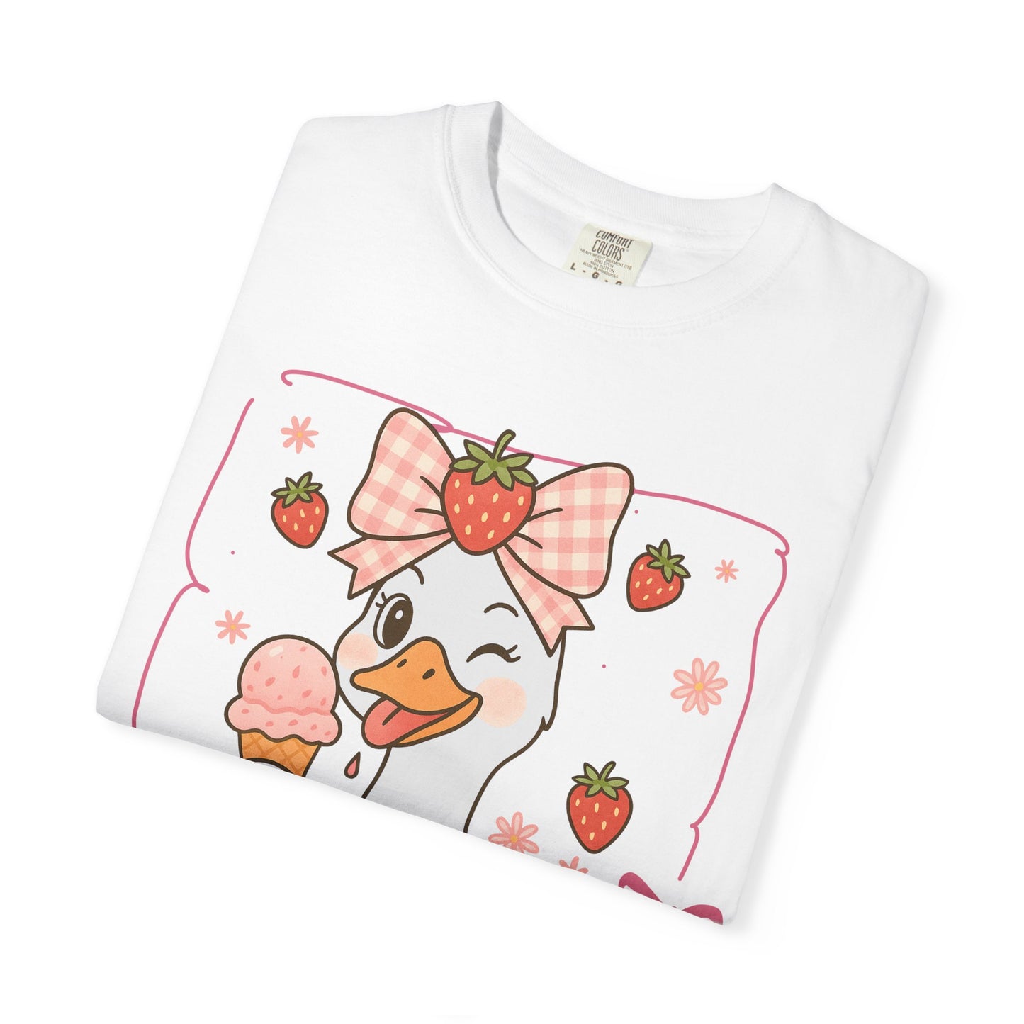 Strawberry Goose Eating Ice Cream Comfort Colors T-Shirt