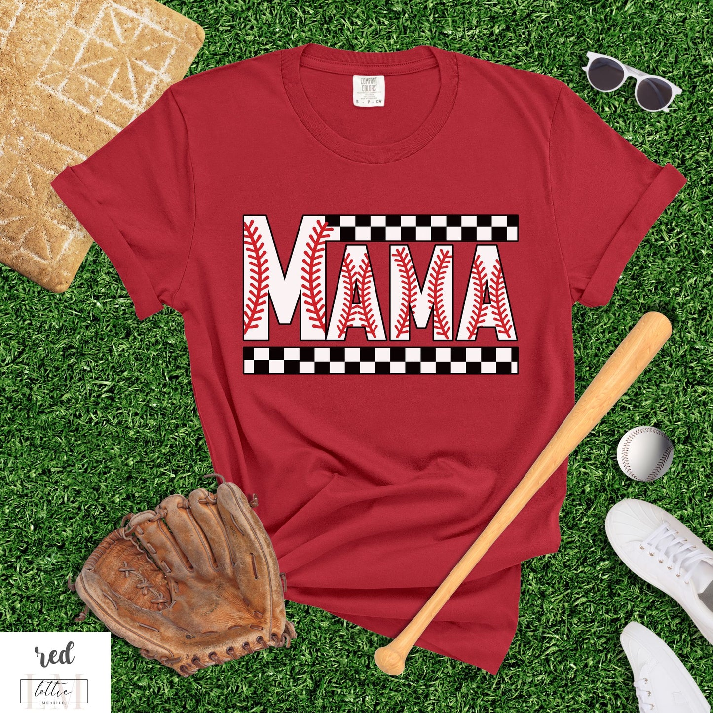 MAMA Baseball Checkered T-Shirt