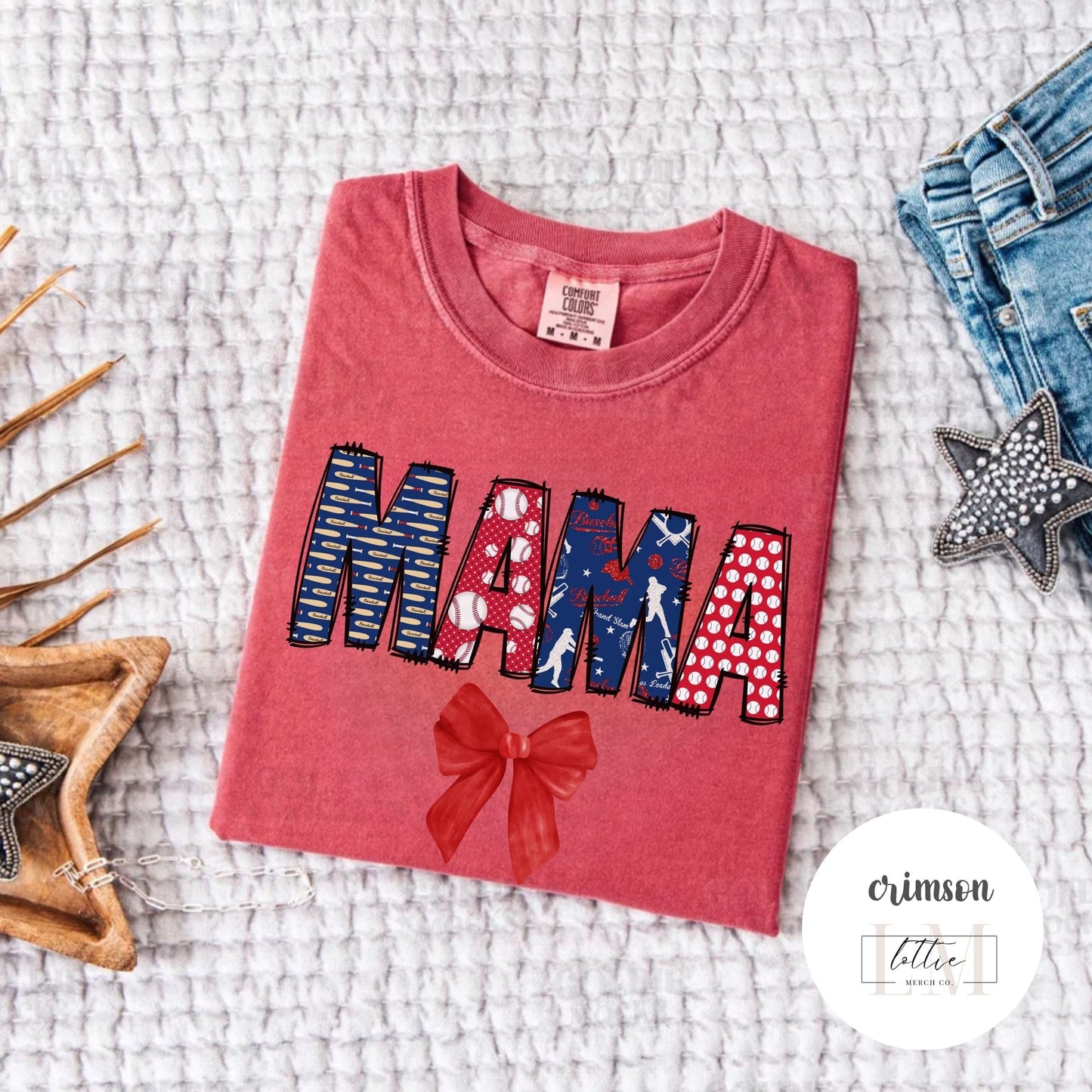 Coquette Baseball Mama Doodle Letter T-Shirt