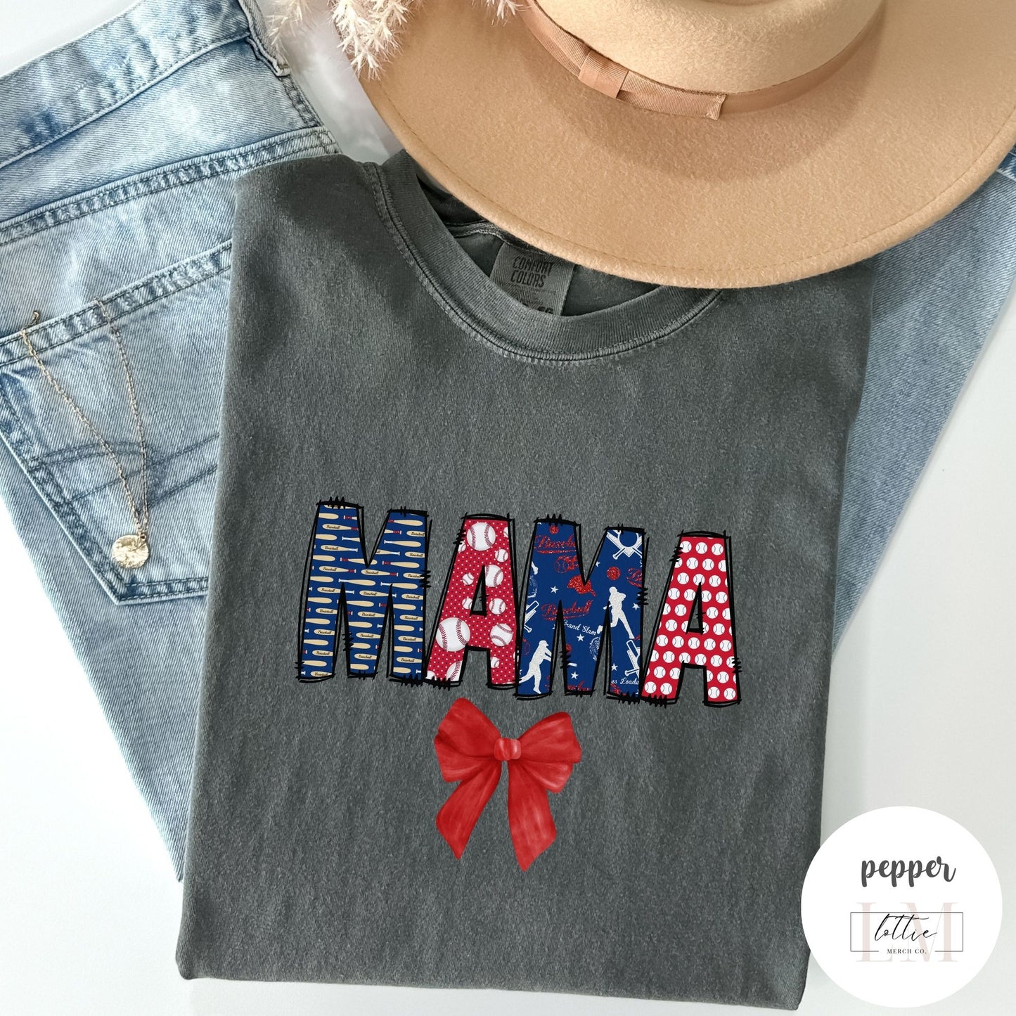 Coquette Baseball Mama Doodle Letter T-Shirt