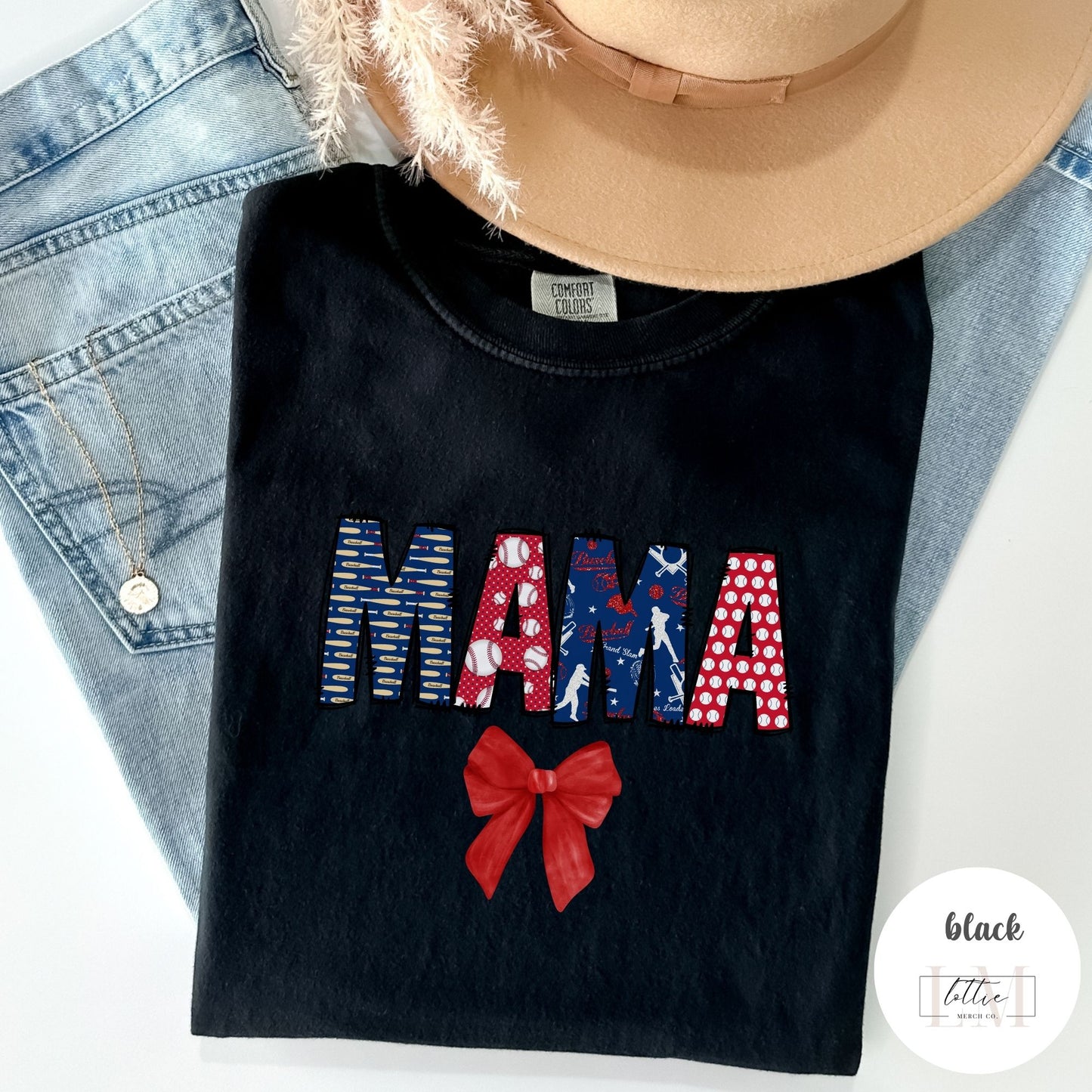 Coquette Baseball Mama Doodle Letter T-Shirt