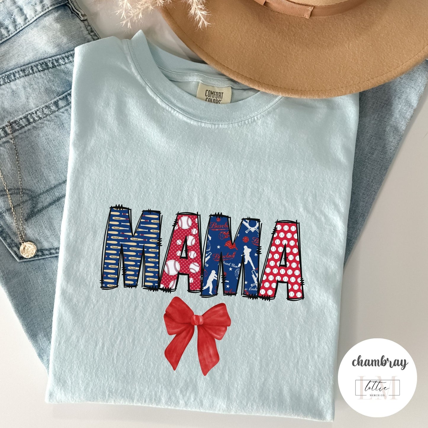 Coquette Baseball Mama Doodle Letter T-Shirt