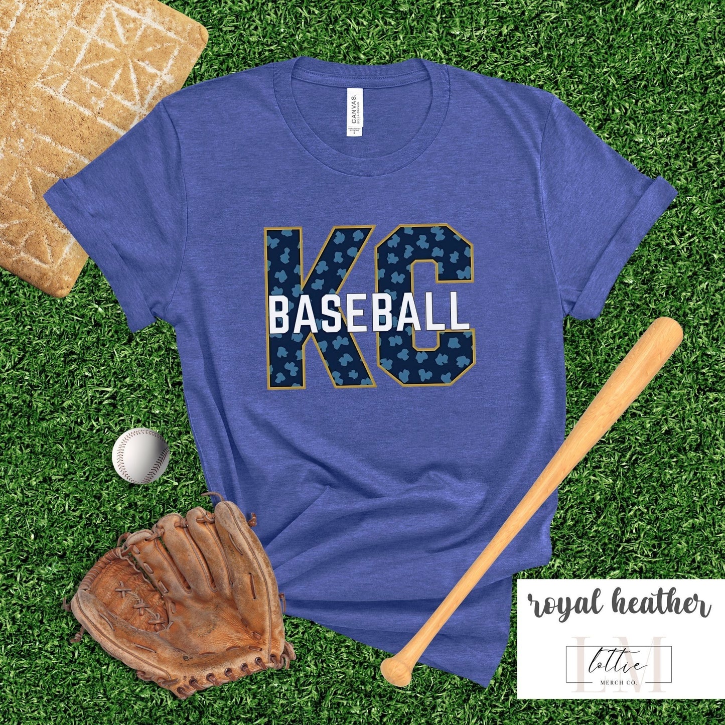 Gold Blue Leopard Kansas City Baseball Tee