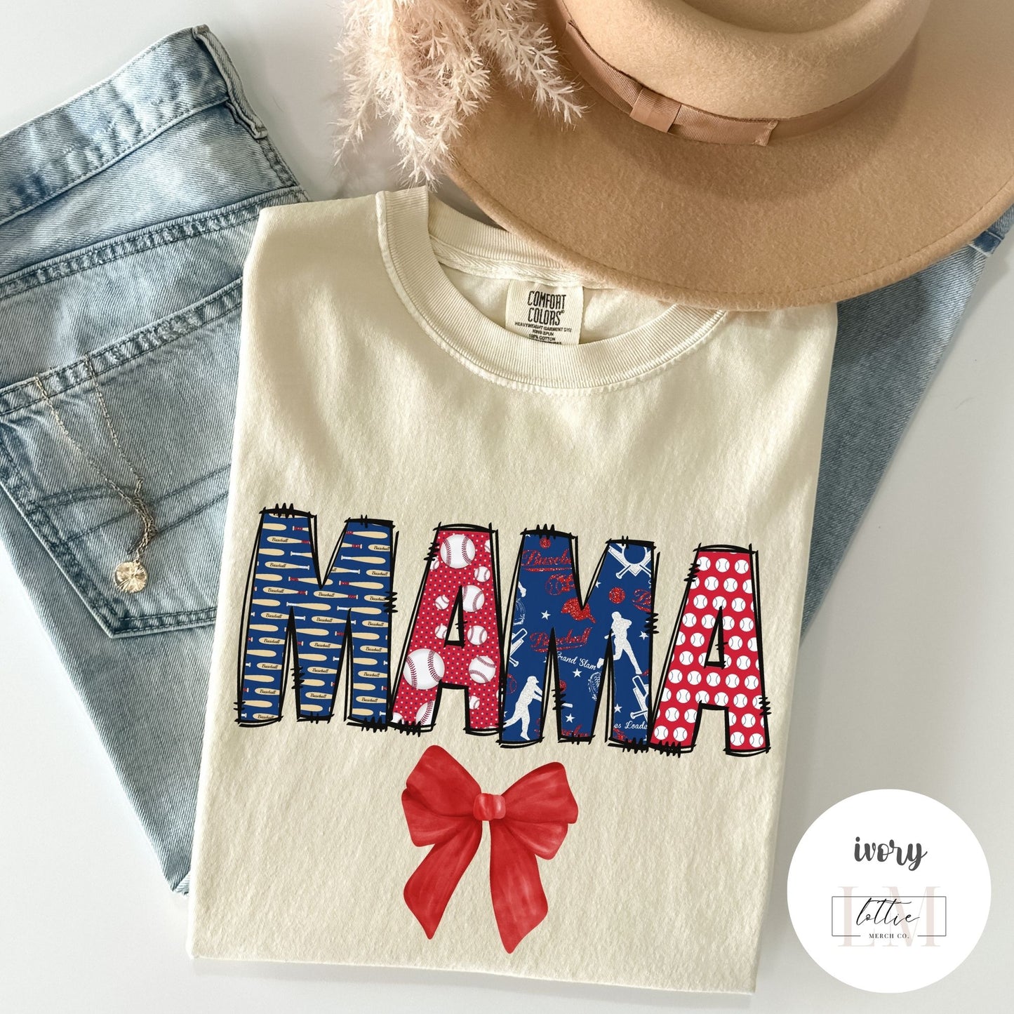 Coquette Baseball Mama Doodle Letter T-Shirt