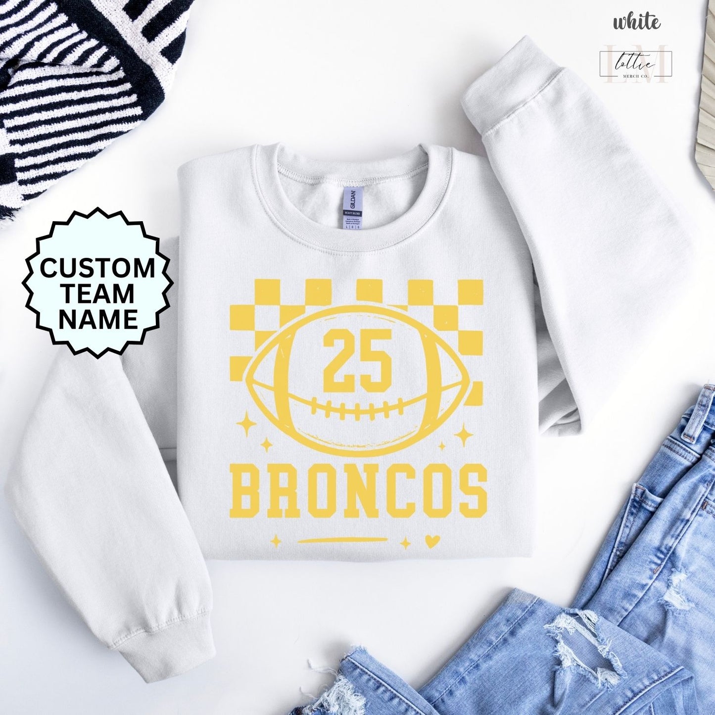 Broncos Checkered Custom Number Adult Sweatshirt