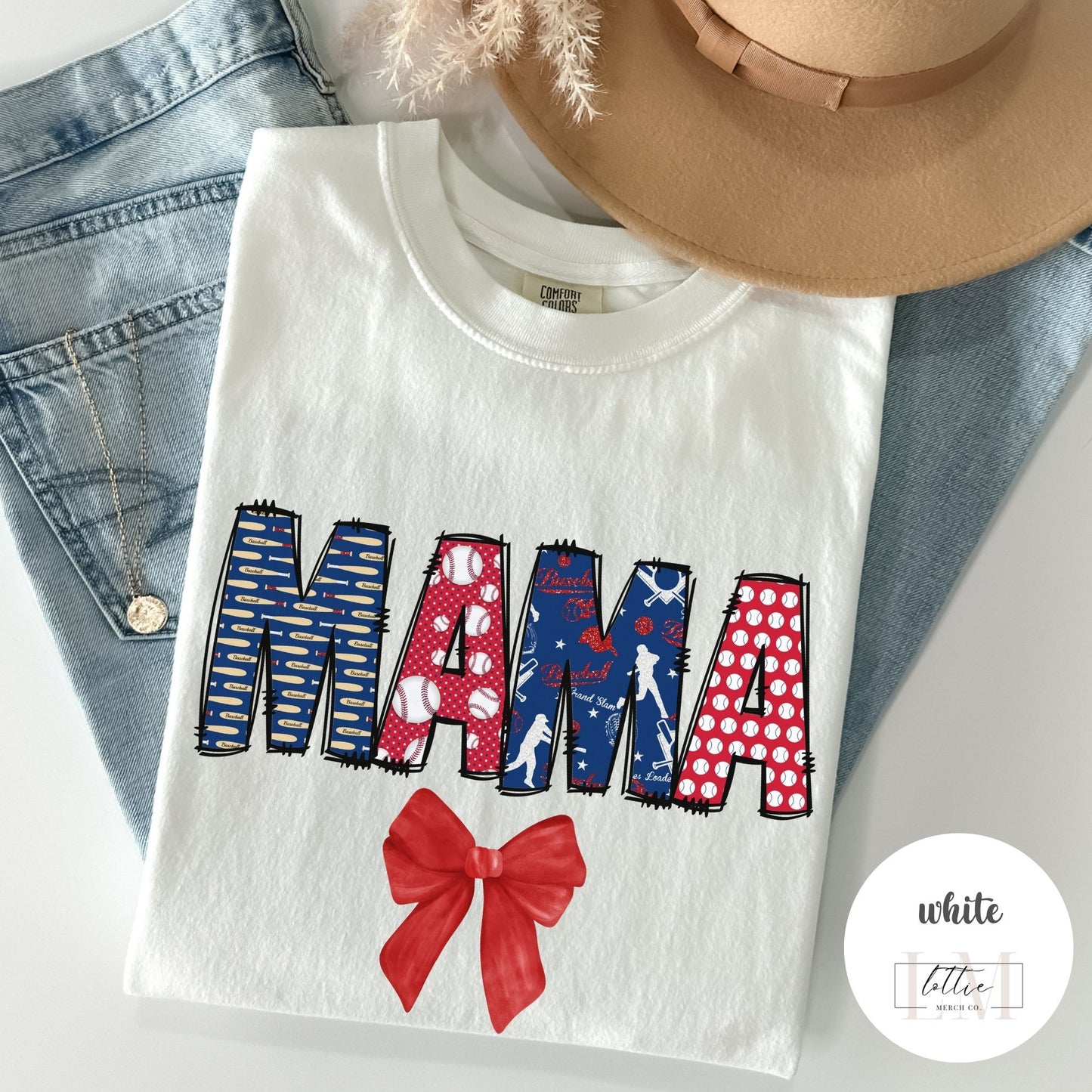 Coquette Baseball Mama Doodle Letter T-Shirt
