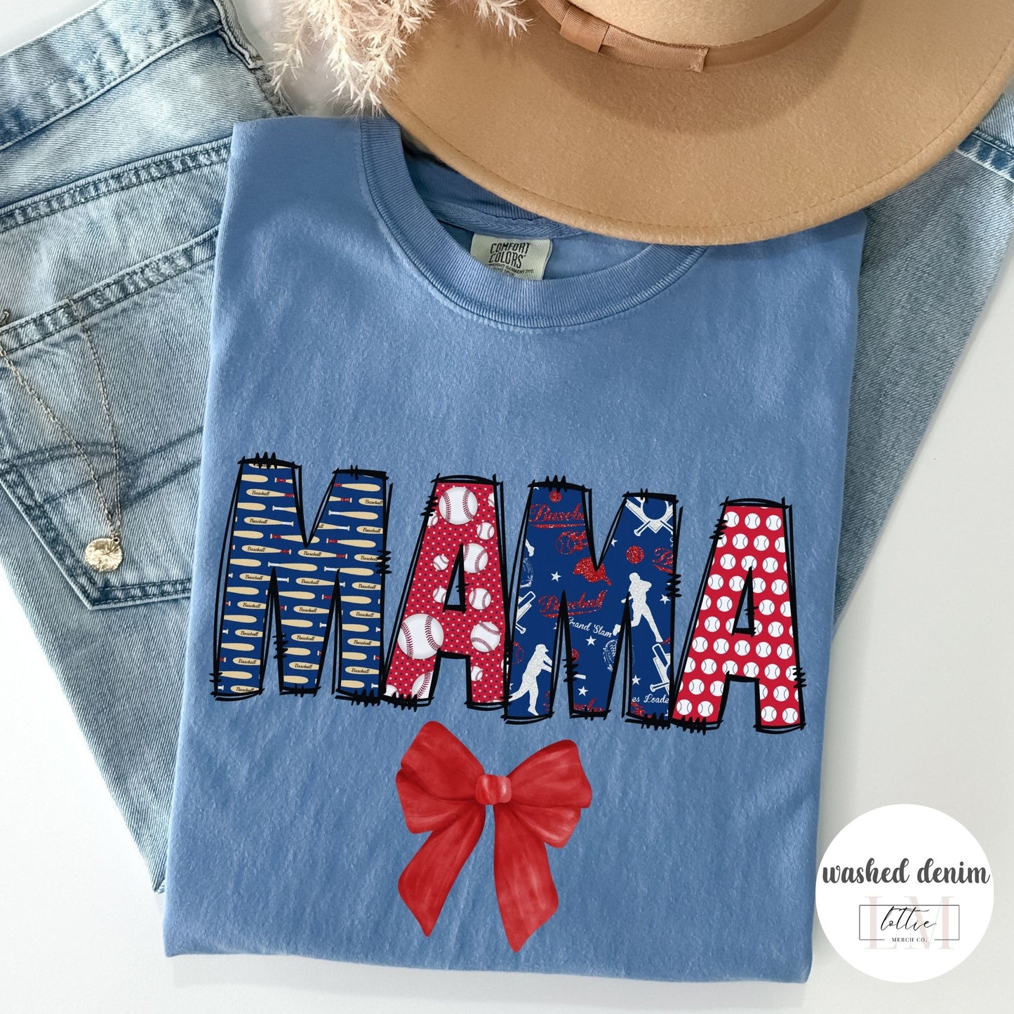 Coquette Baseball Mama Doodle Letter T-Shirt