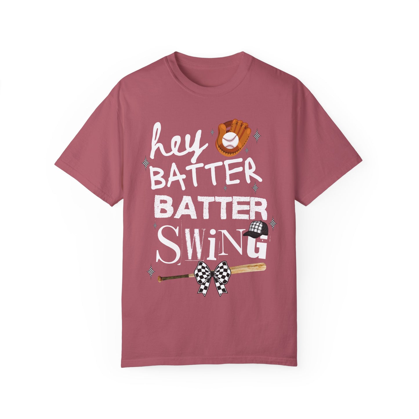 Checkered Coquette Hey Batter Baseball Letter T-Shirt