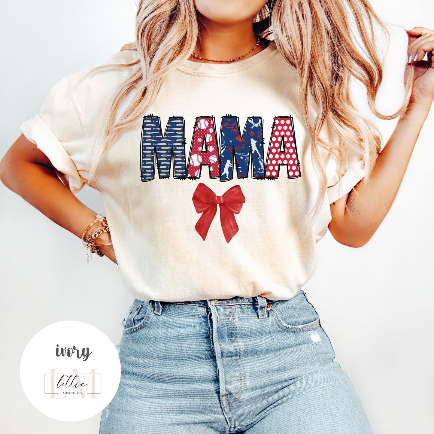 Coquette Baseball Mama Doodle Letter T-Shirt