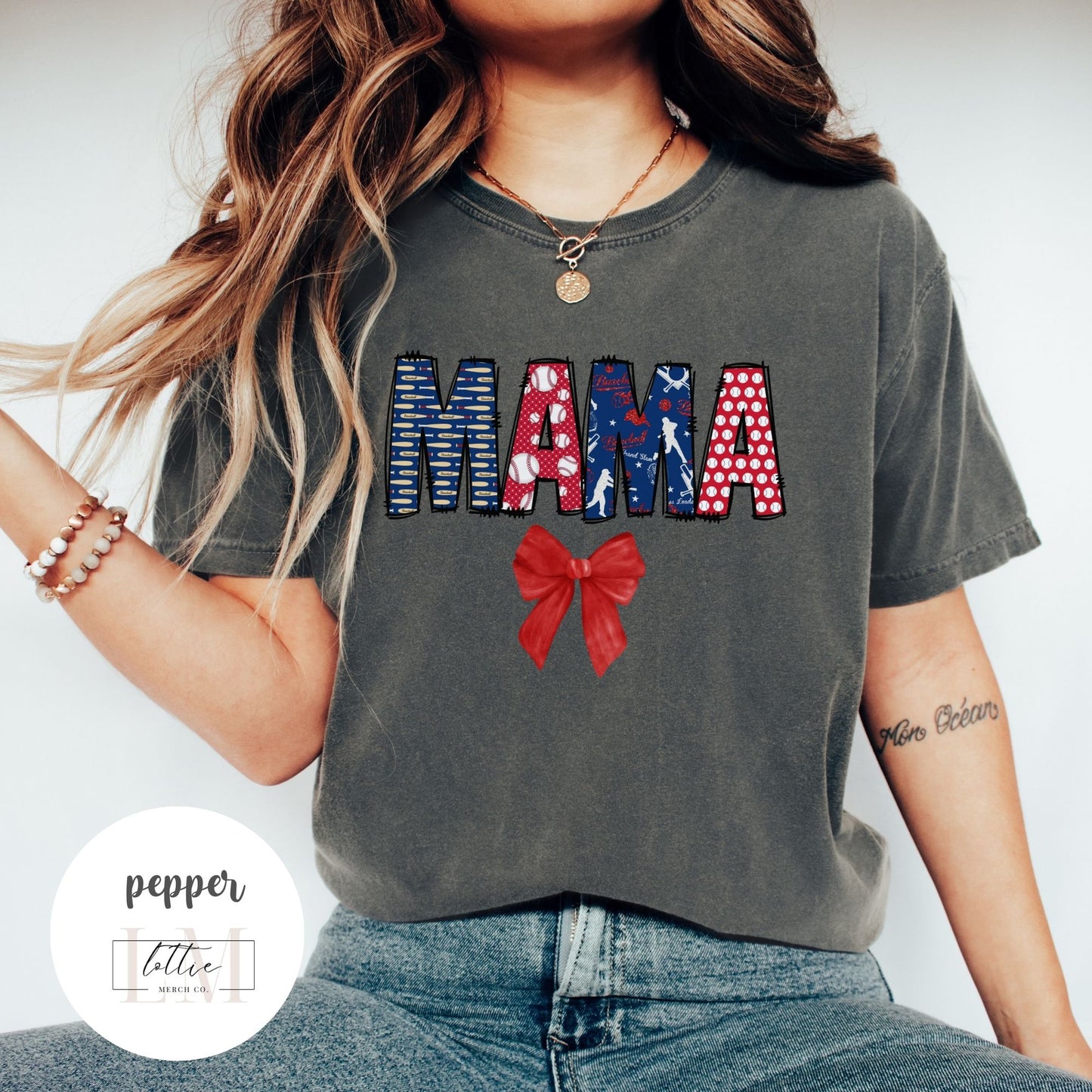 Coquette Baseball Mama Doodle Letter T-Shirt