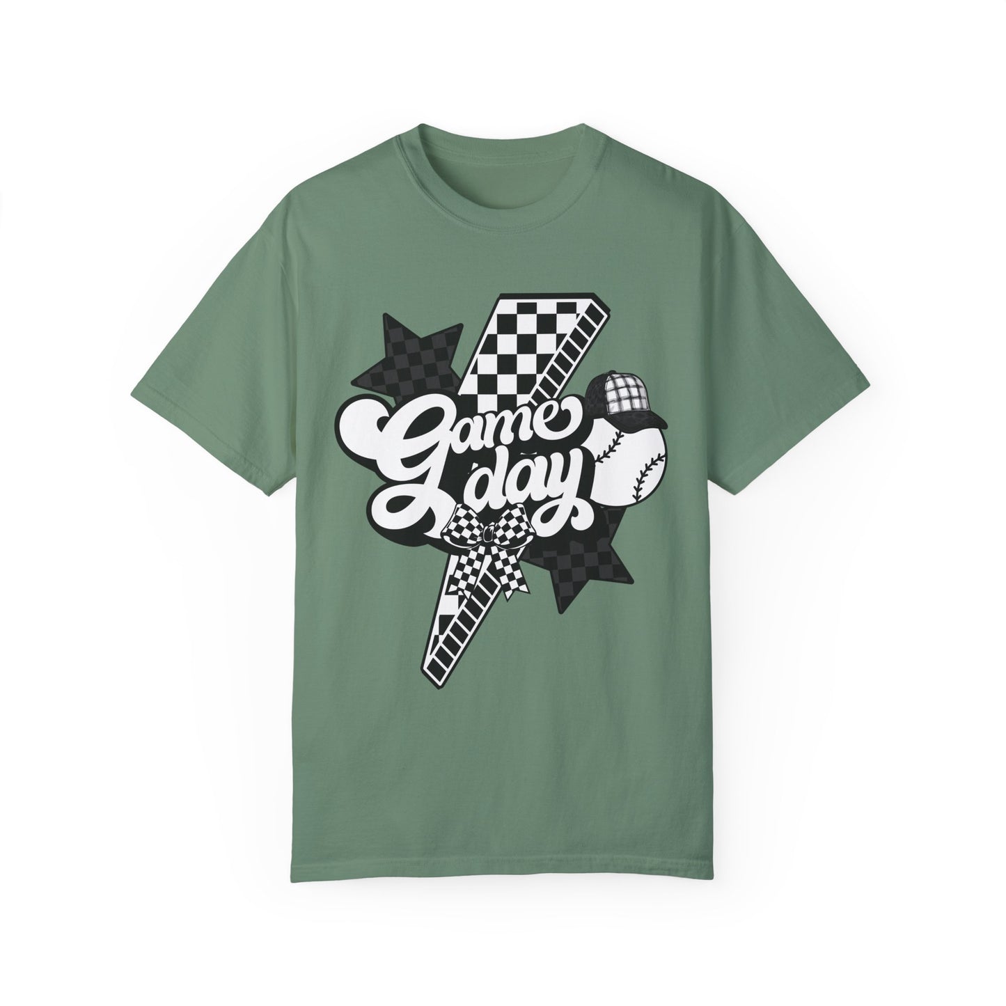 Lightning Bolt Checkered Baseball Game Day T-Shirt