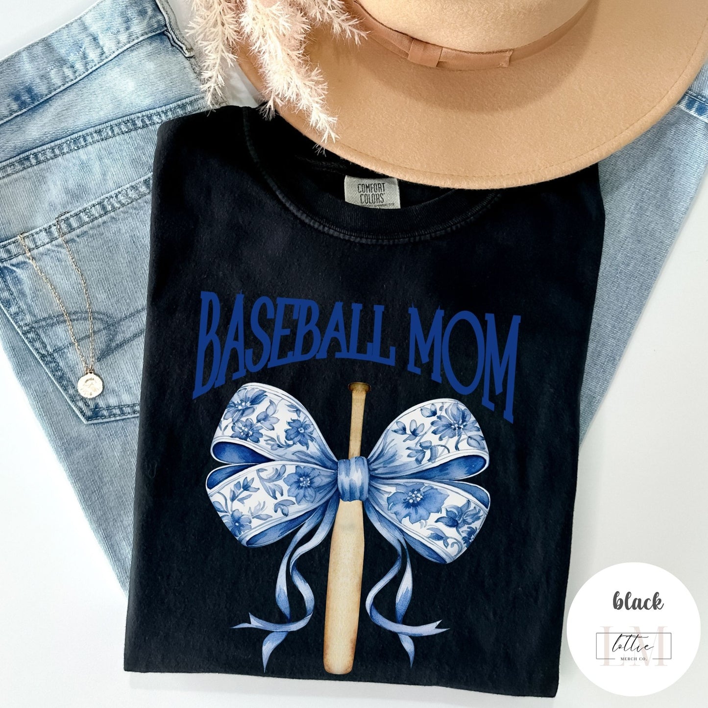 Toile Baseball Bat Mom Bow T-Shirt