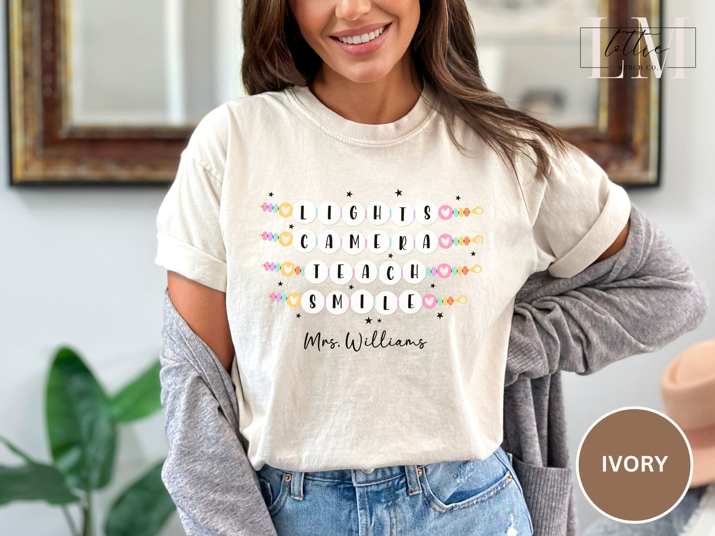 Lights Camera Teach Smile Personalized Teacher Shirt Gift Comfort Colors Shirt