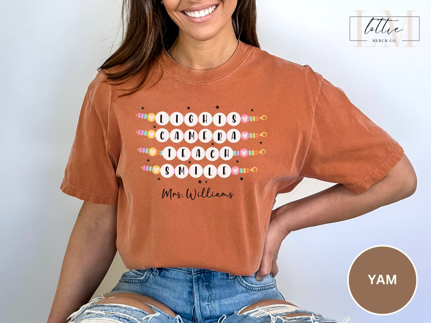 Lights Camera Teach Smile Personalized Teacher Shirt Gift Comfort Colors Shirt
