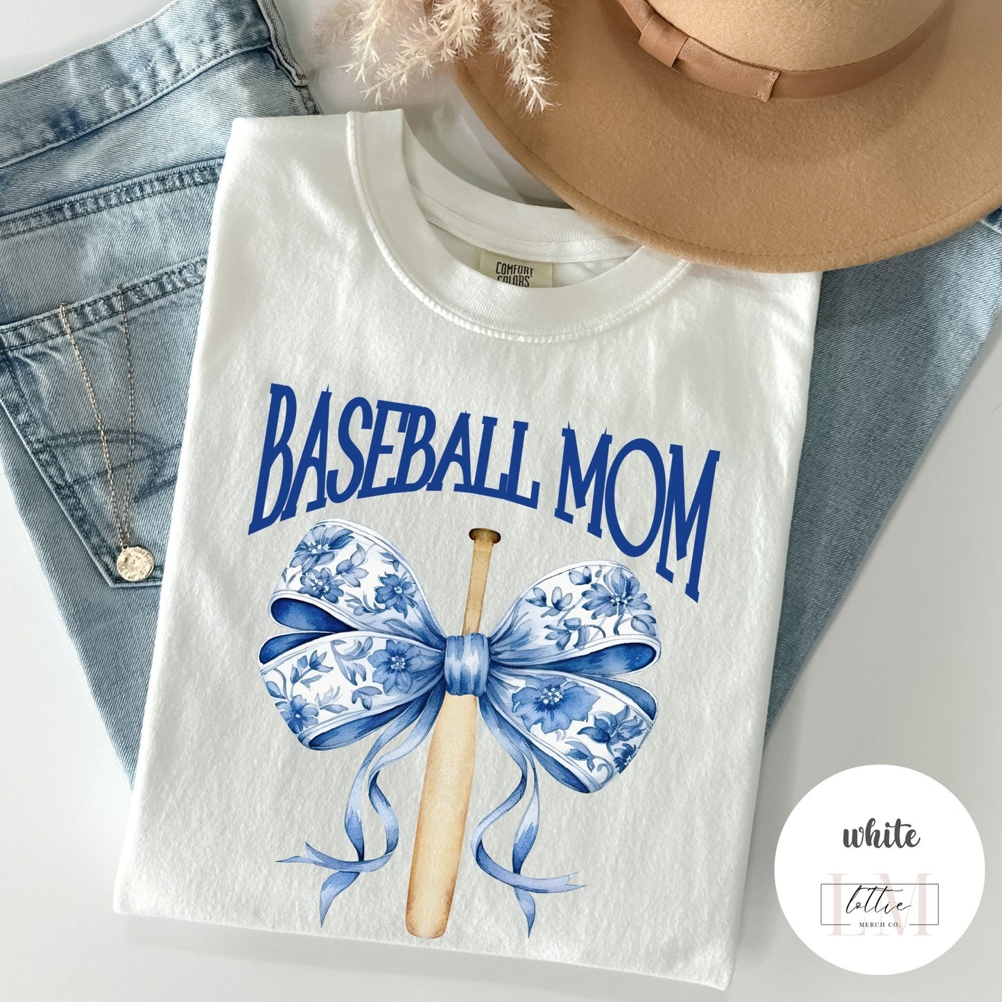 Toile Baseball Bat Mom Bow T-Shirt