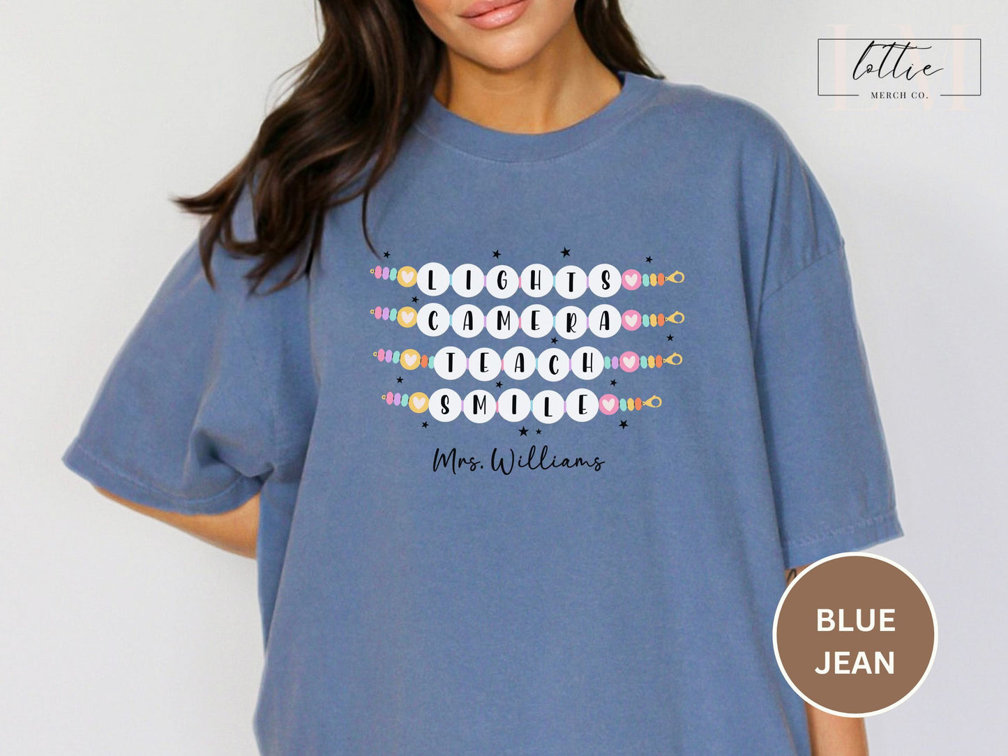 Lights Camera Teach Smile Personalized Teacher Shirt Gift Comfort Colors Shirt