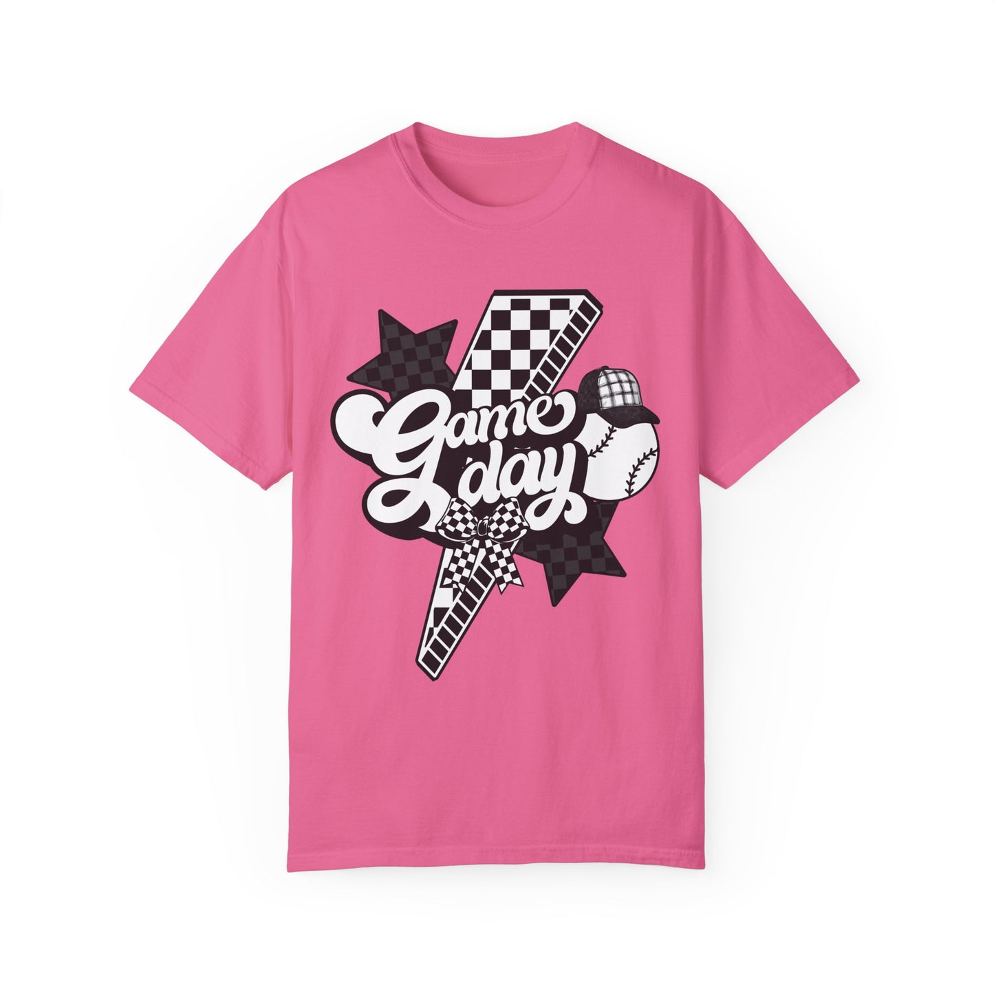 Lightning Bolt Checkered Baseball Game Day T-Shirt