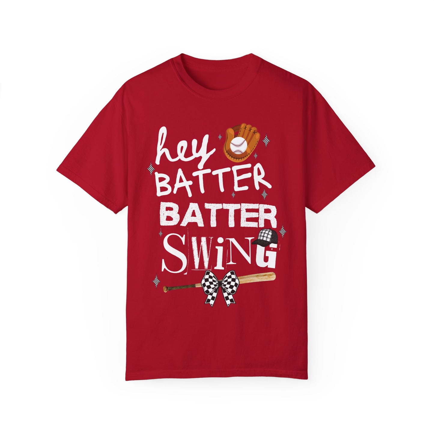 Checkered Coquette Hey Batter Baseball Letter T-Shirt