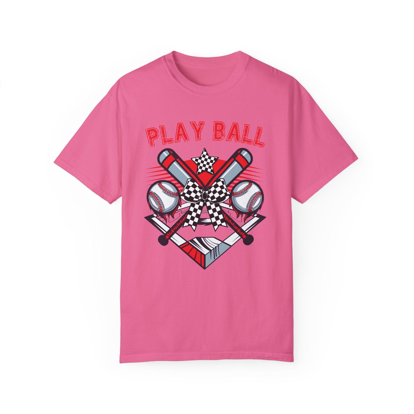 Play Ball Checkered Bow T-Shirt
