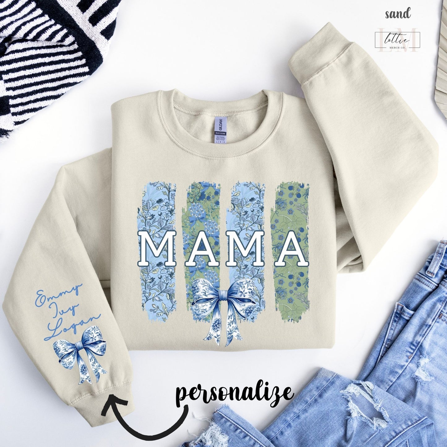 Personalized Brushtroke Toile Coquette Mama Sweatshirt