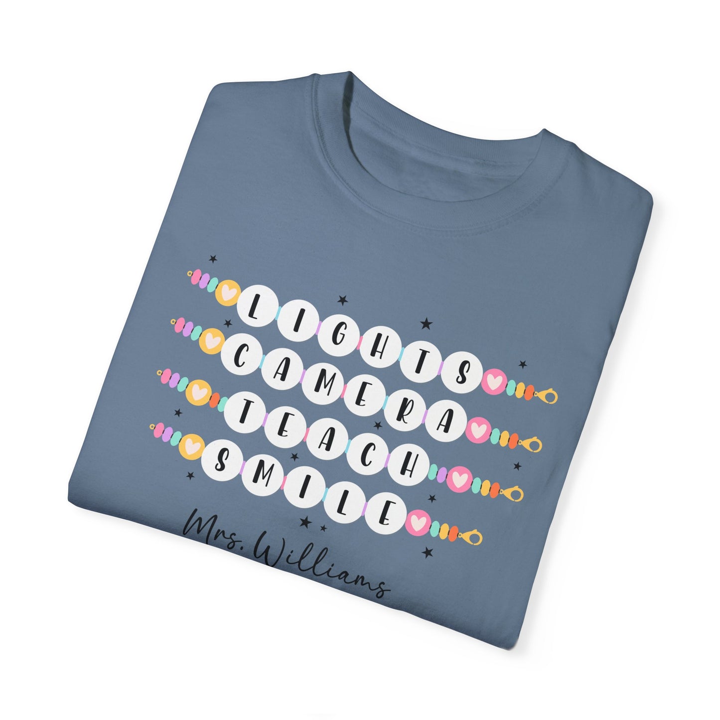 Lights Camera Teach Smile Personalized Teacher Shirt Gift Comfort Colors Shirt