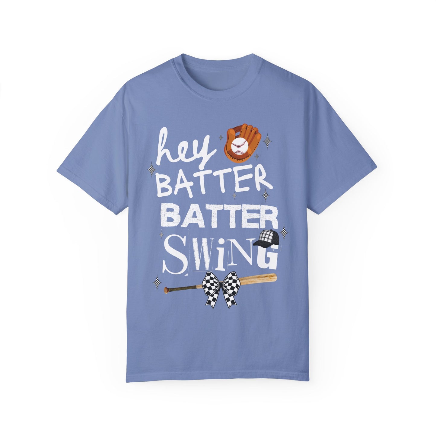 Checkered Coquette Hey Batter Baseball Letter T-Shirt