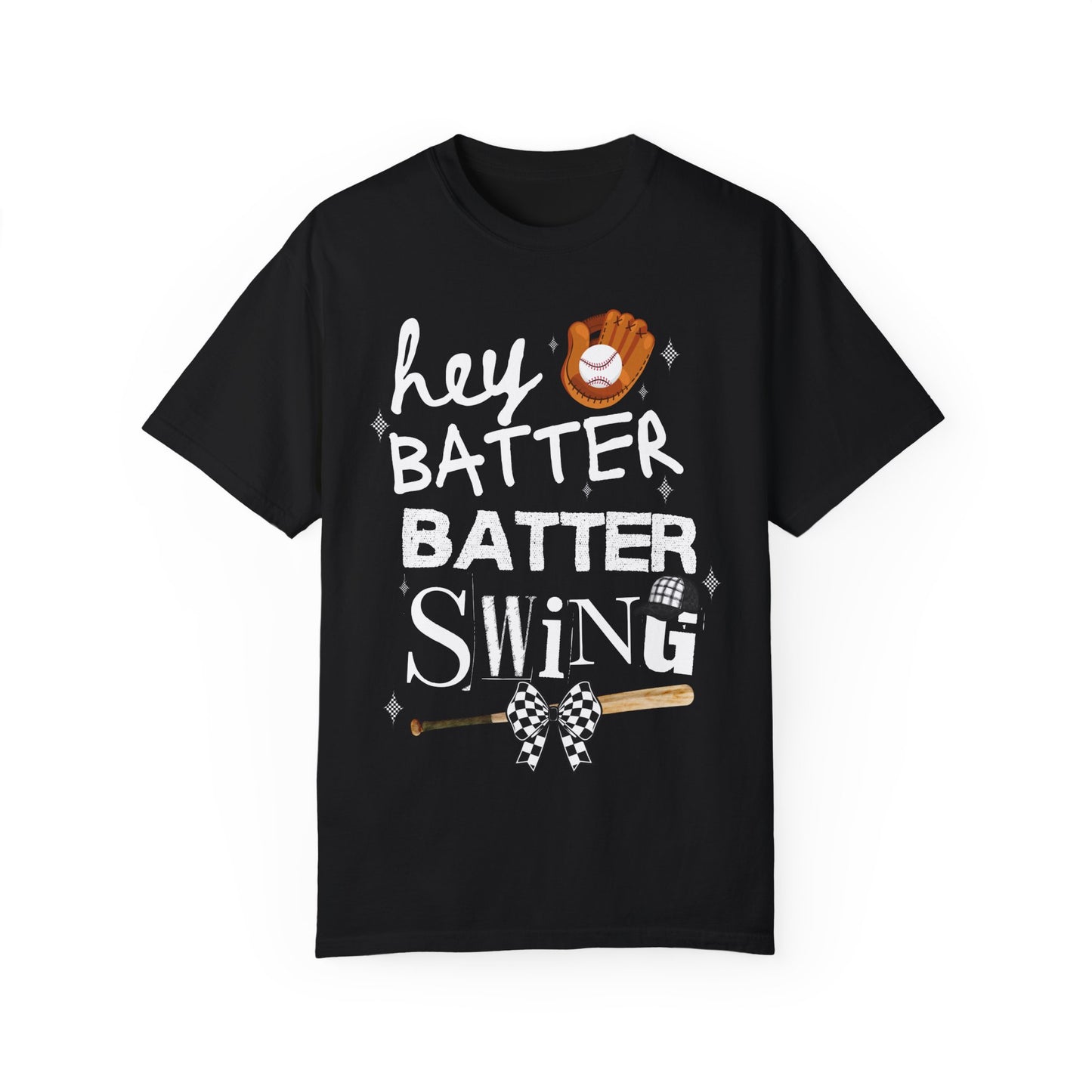 Checkered Coquette Hey Batter Baseball Letter T-Shirt