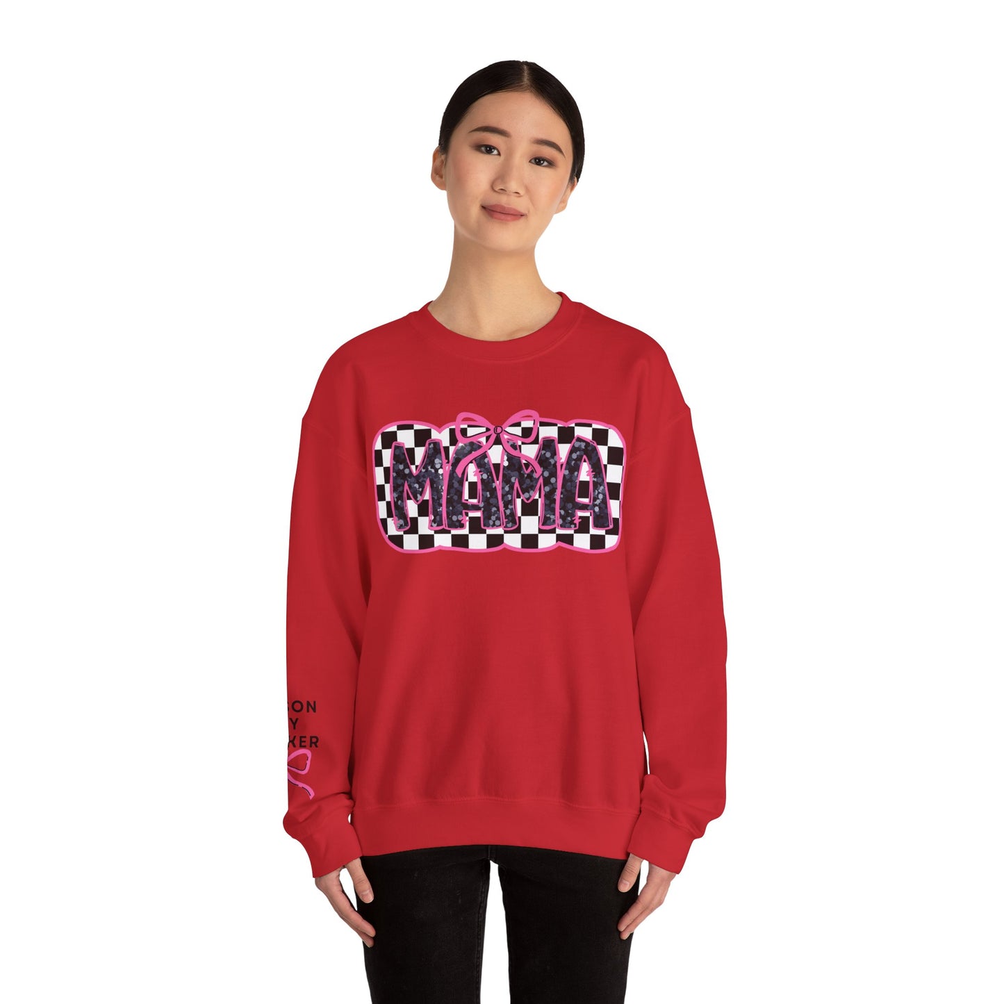 Personalized Bow Checkered Mama Sweatshirt
