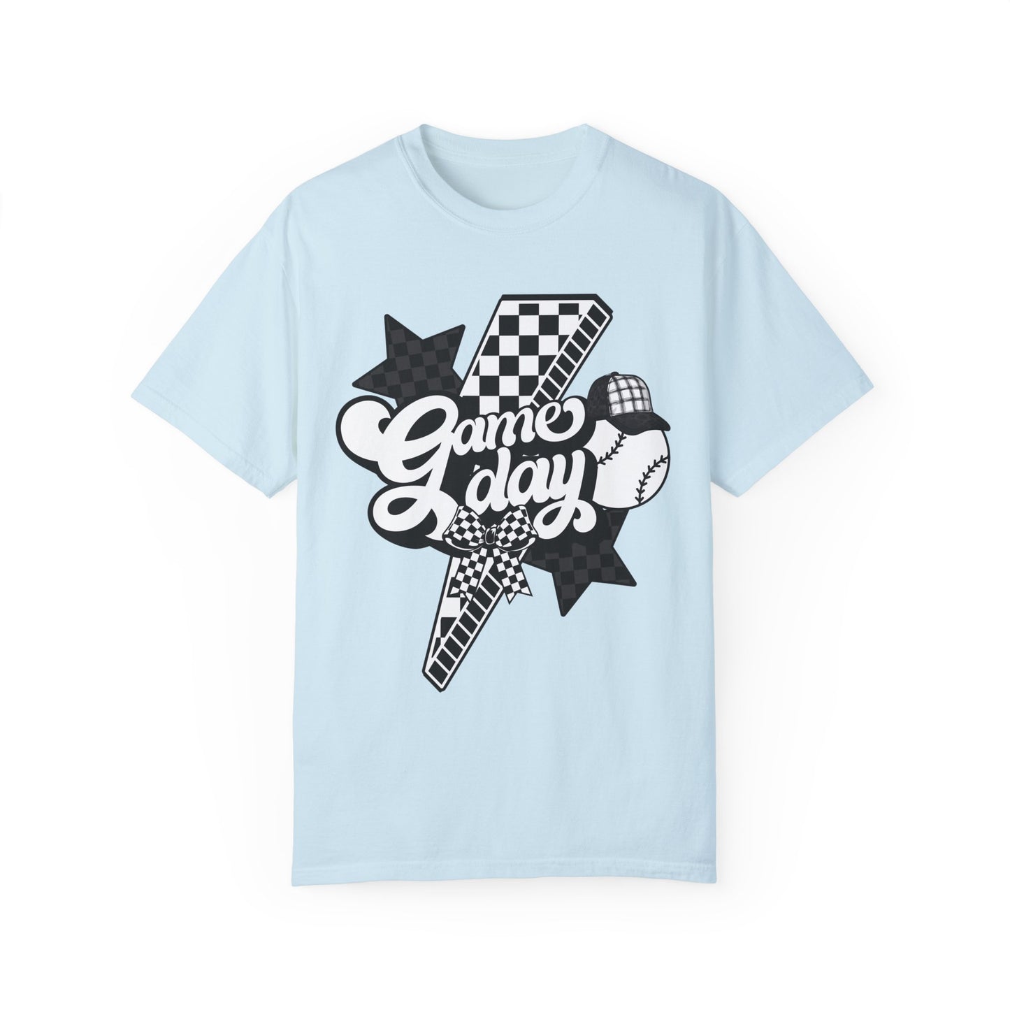 Lightning Bolt Checkered Baseball Game Day T-Shirt