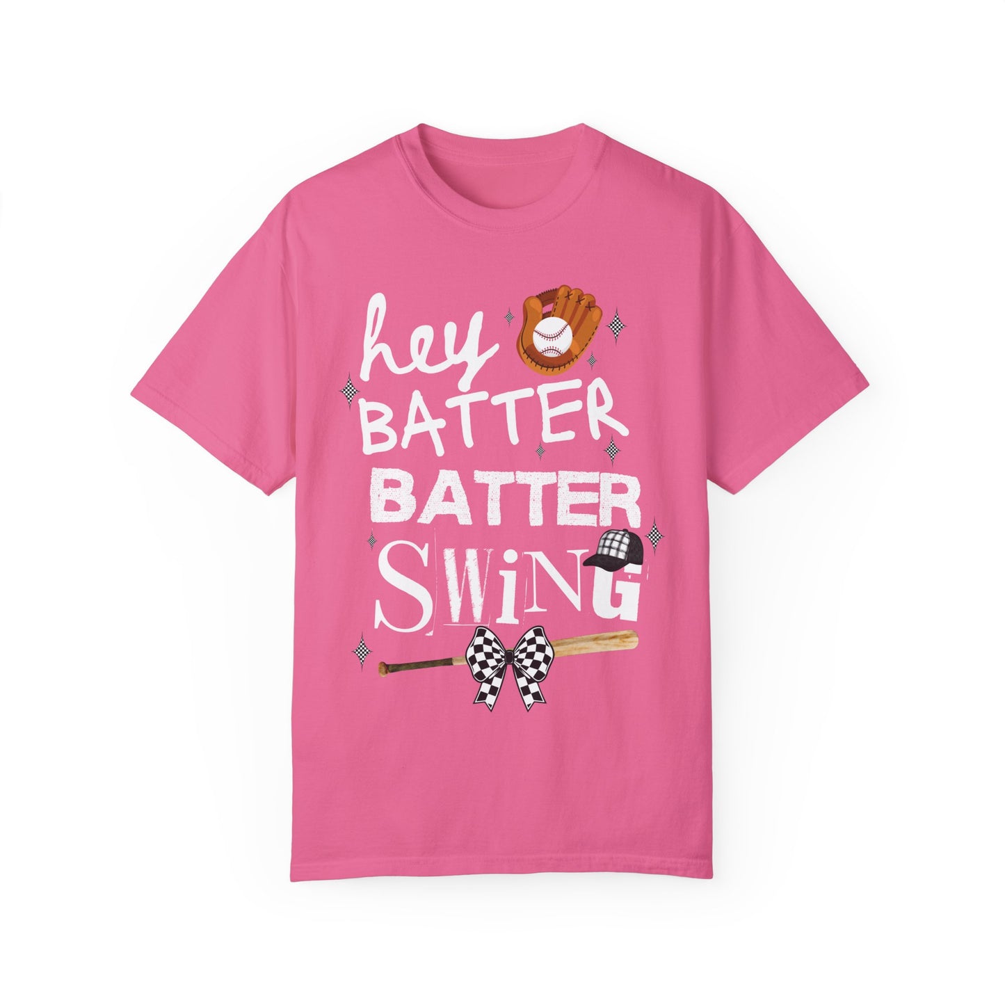 Checkered Coquette Hey Batter Baseball Letter T-Shirt