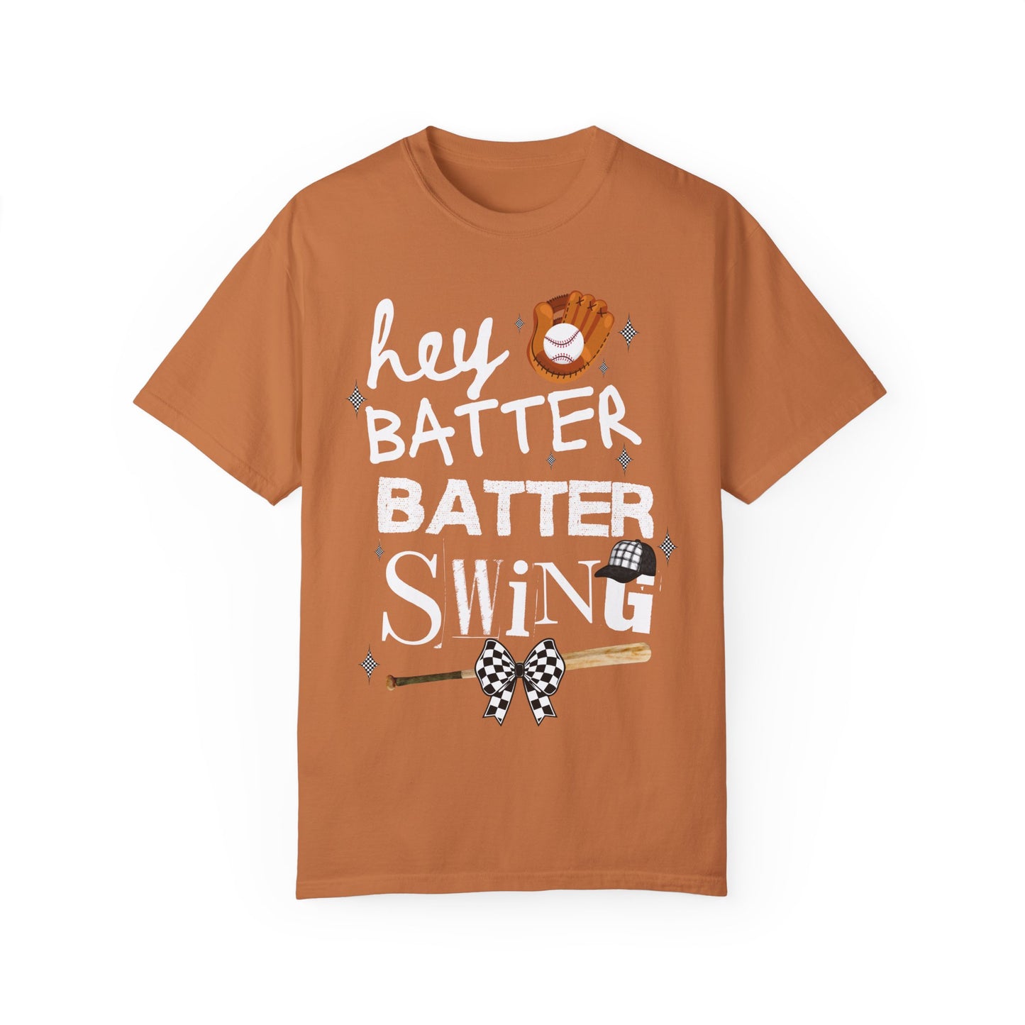 Checkered Coquette Hey Batter Baseball Letter T-Shirt
