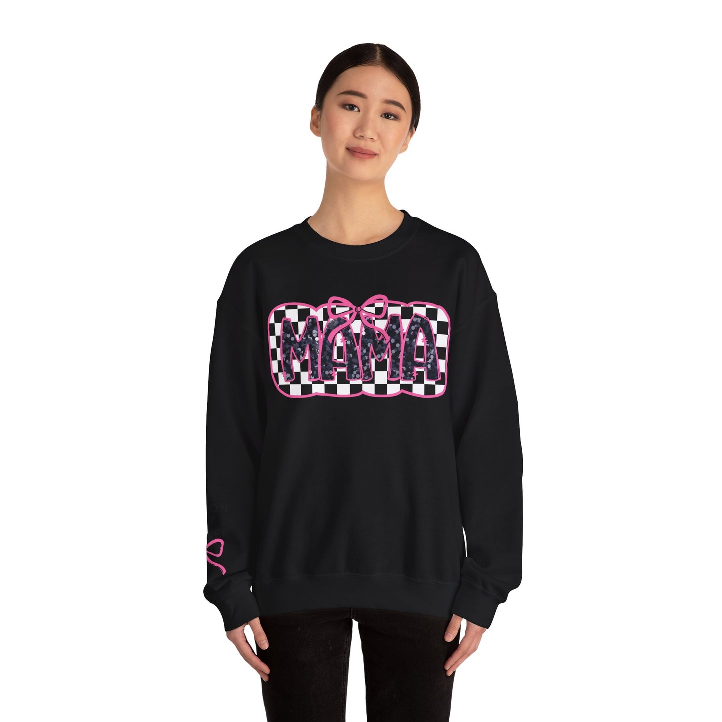 Personalized Bow Checkered Mama Sweatshirt