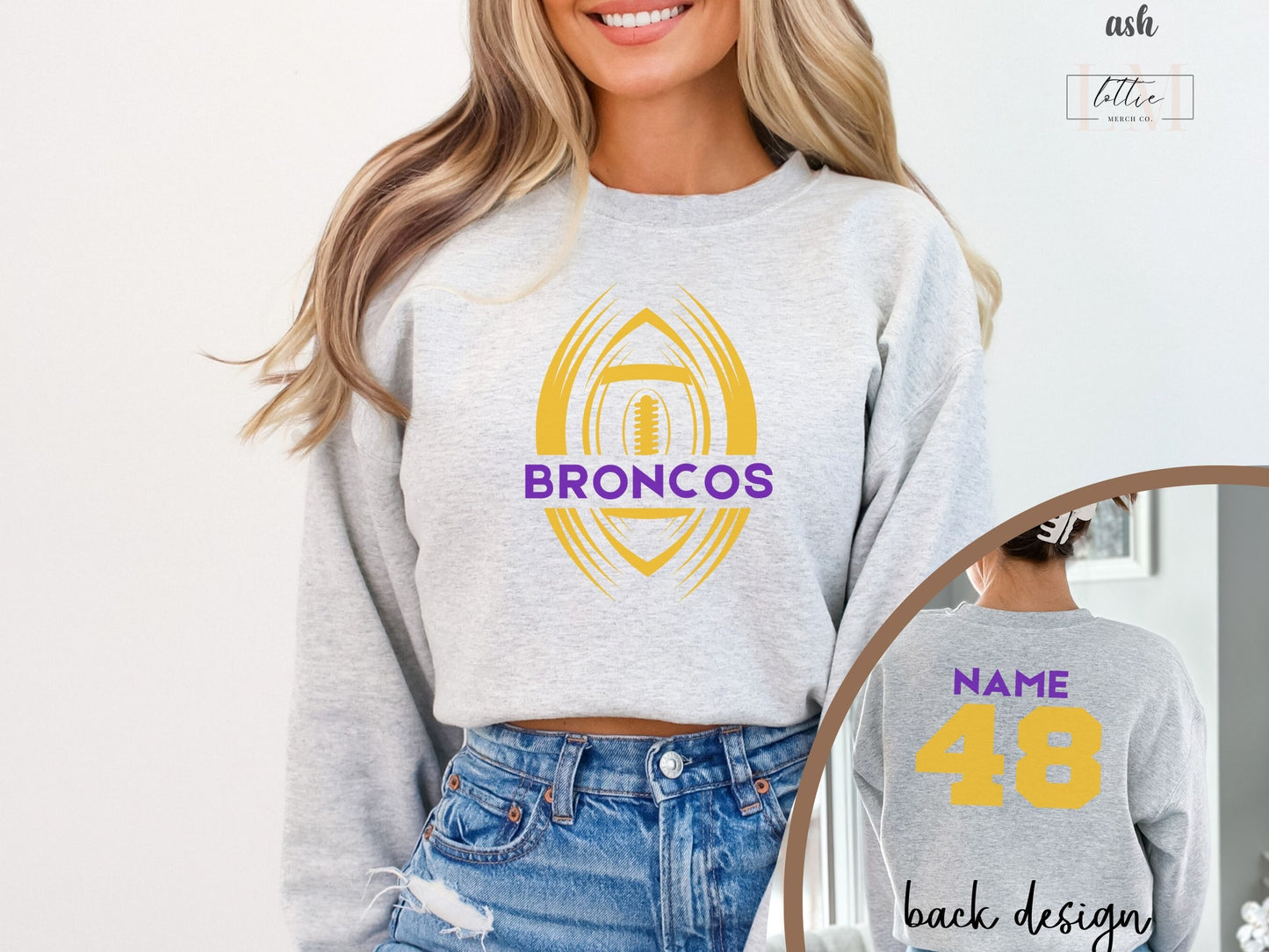 BRONCOS Adult Sweatshirt with Custom Back Name