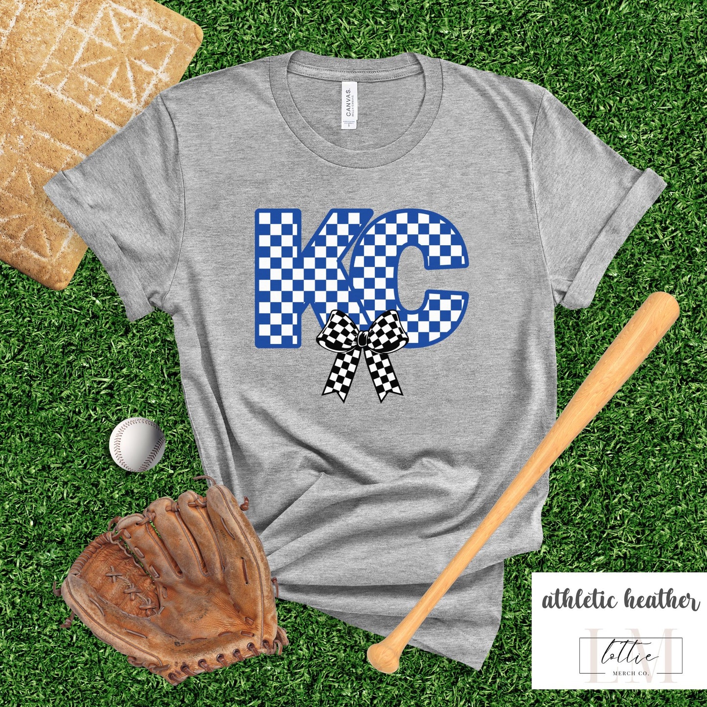 Women's Kansas City Checkered Bow Baseball T-shirt