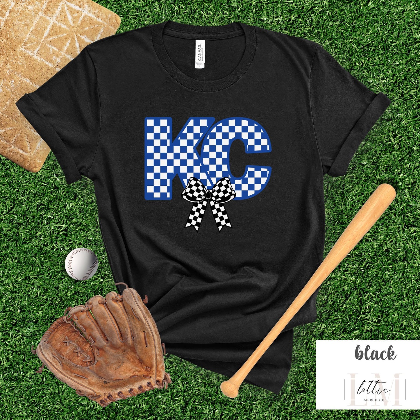 Women's Kansas City Checkered Bow Baseball T-shirt